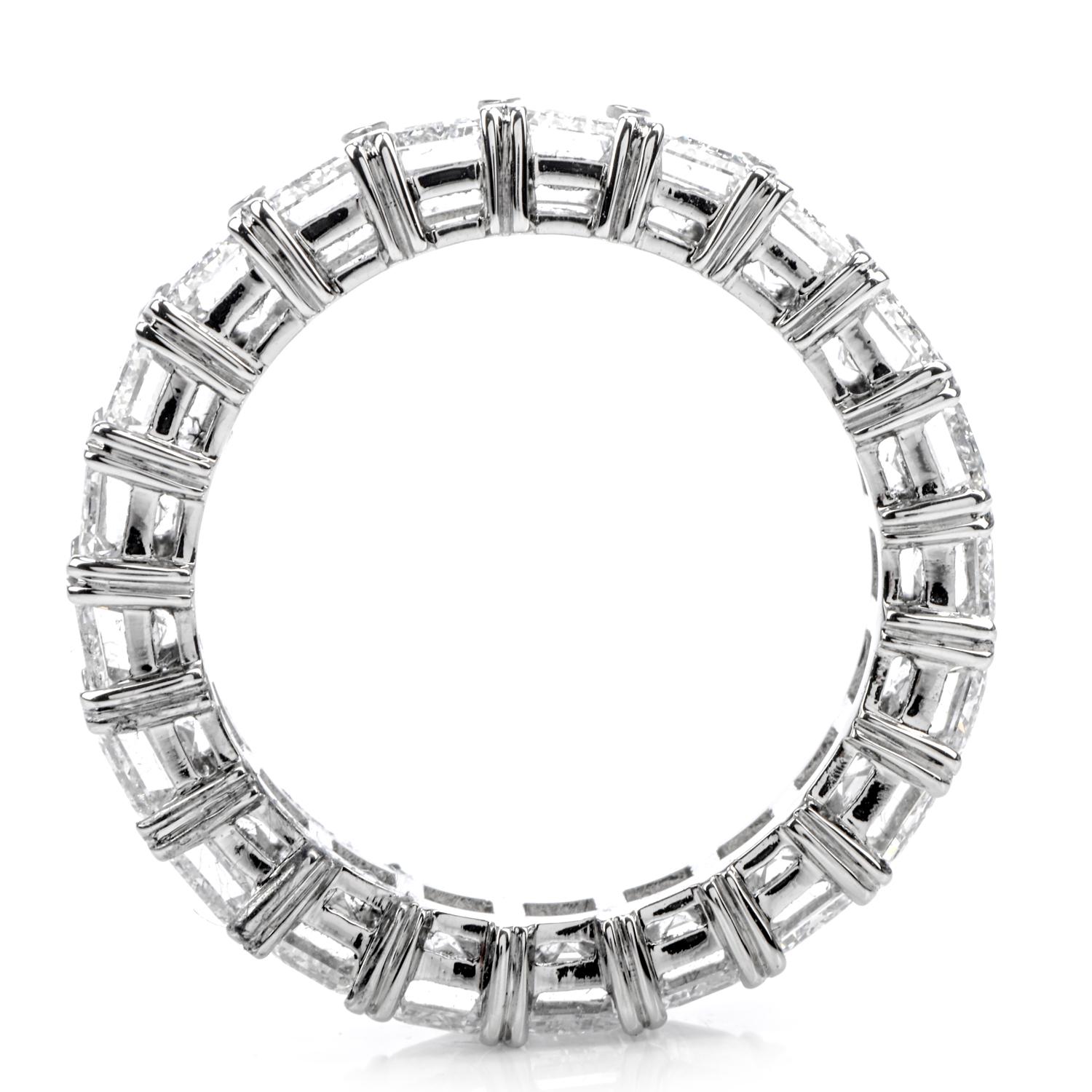 GIA 6.57 Carat D-VVS1 Emerald Cut Diamond Platinum Eternity Band Ring In New Condition In Miami, FL