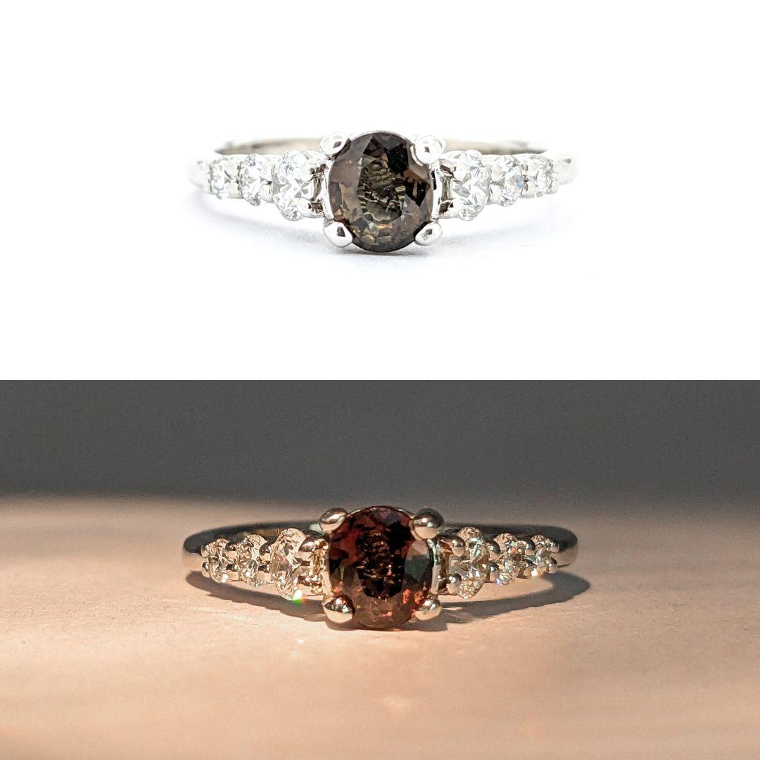GIA .65ct Alexandrite & Diamond Ring in White Gold

Introducing this beautiful color-changing ring crafted in 14kt white gold. The ring features a .65ct natural alexandrite, certified by GIA, centerpiece with .50ctw round diamonds. This Alexandrite