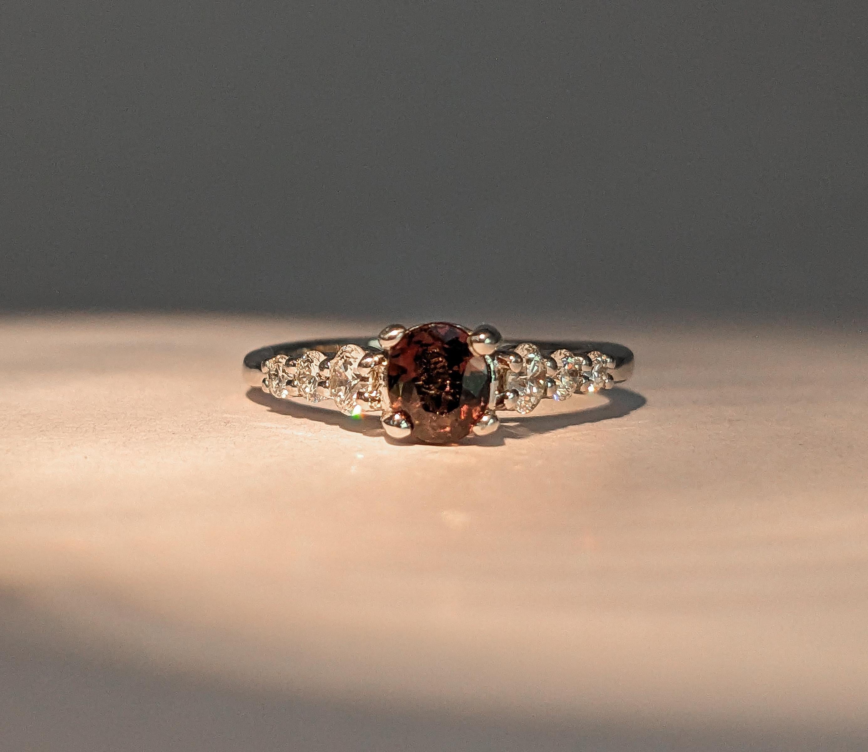 Oval Cut GIA .65ct Alexandrite & Diamond Ring in White Gold For Sale