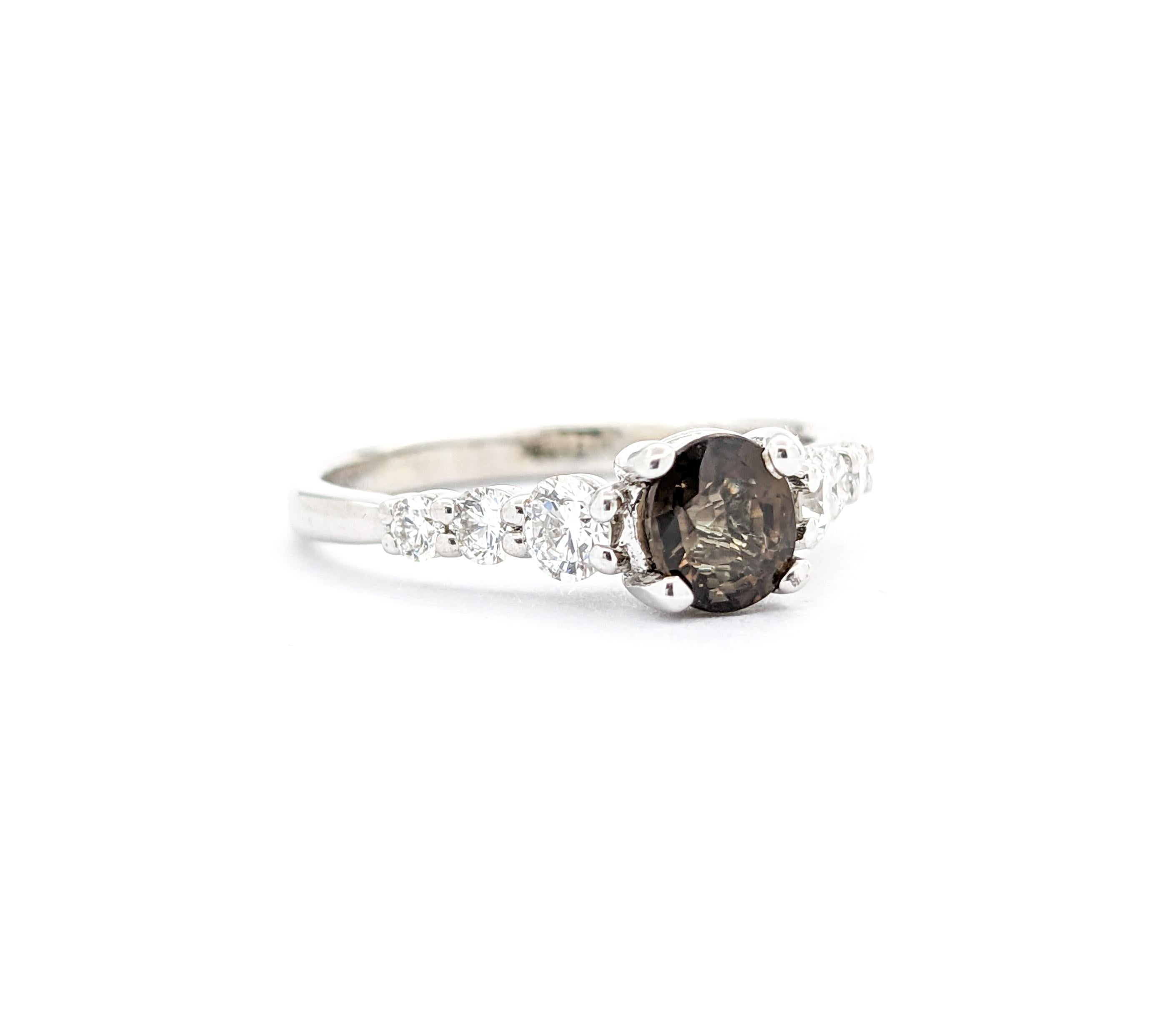 GIA .65ct Alexandrite & Diamond Ring in White Gold For Sale 2