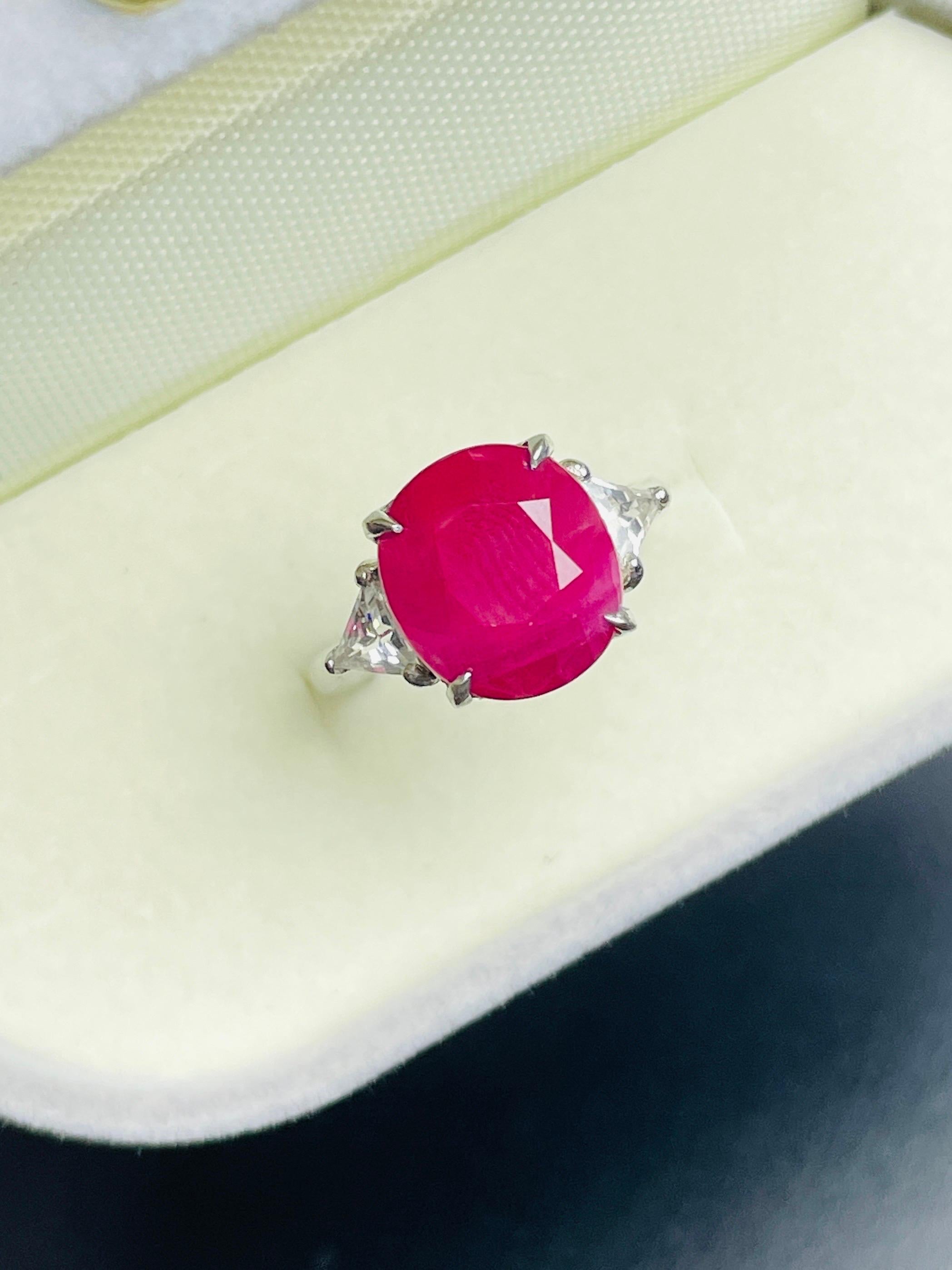 GIA 6.65 Ct Natural Burma Ruby Ring 5.16 Gram  Platinum Gold For Sale 6