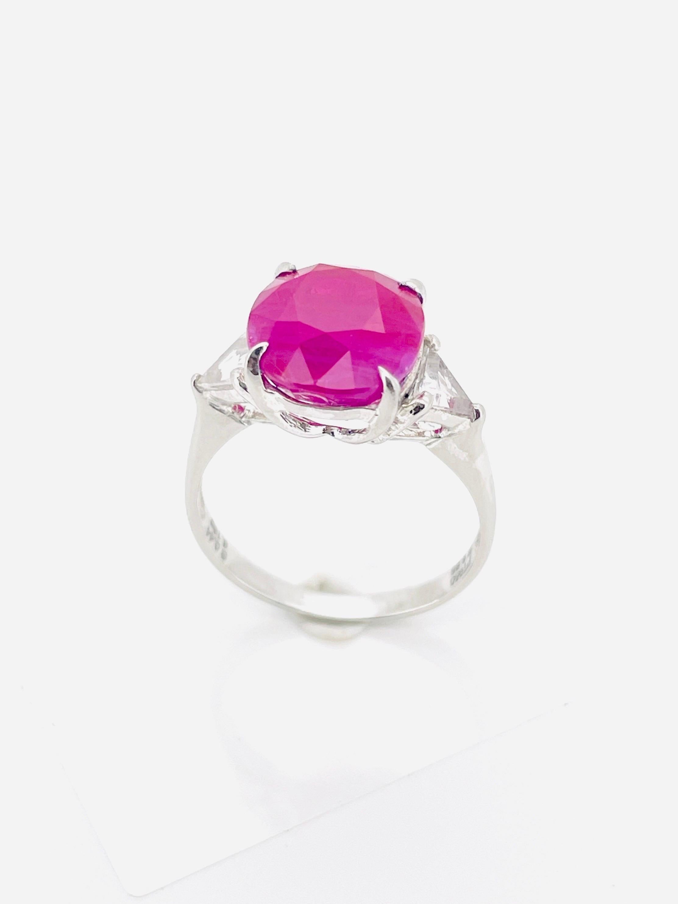 GIA 6.65 Ct Natural Burma Ruby Ring 5.16 Gram  Platinum Gold For Sale 9