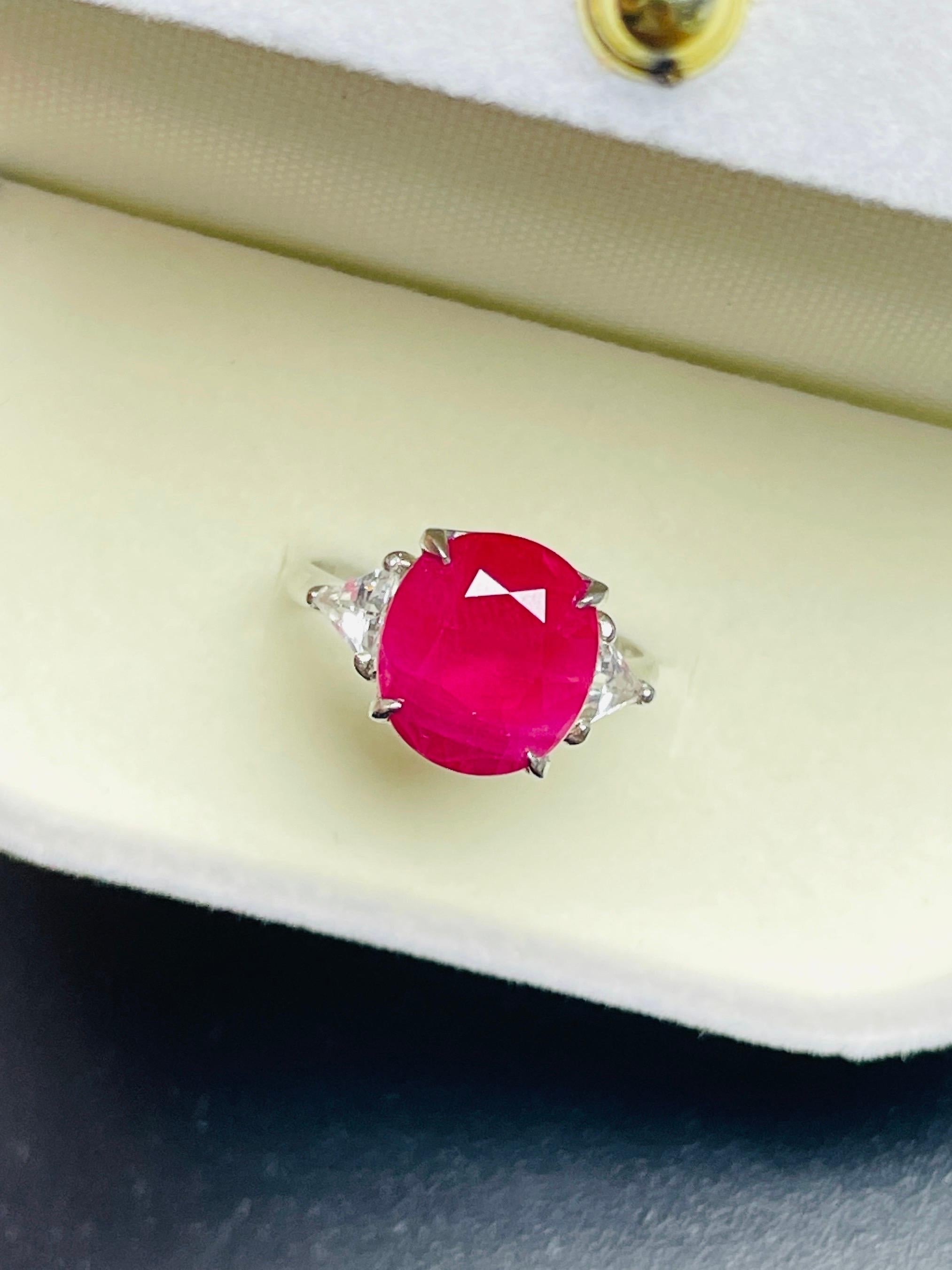 Brilliant Cut GIA 6.65 Ct Natural Burma Ruby Ring 5.16 Gram  Platinum Gold For Sale