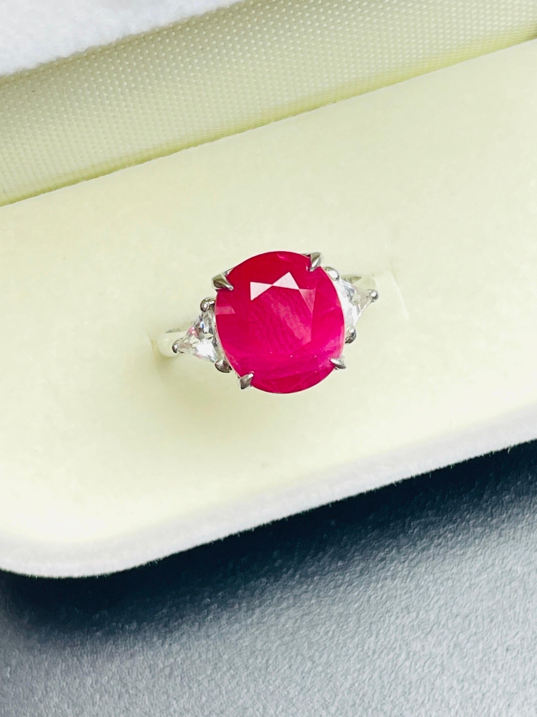 Women's GIA 6.65 Ct Natural Burma Ruby Ring 5.16 Gram  Platinum Gold For Sale