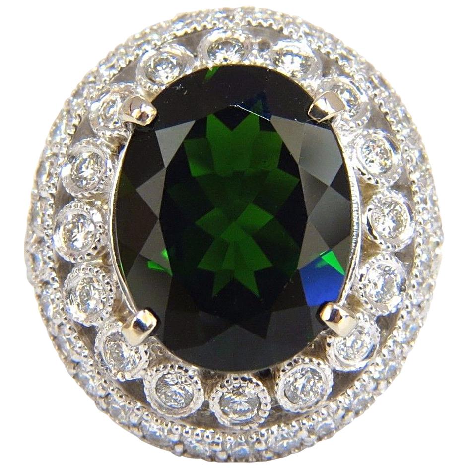 GIA 6.71CT Natural Bright Vivid Green Diopside Halo Cluster Diamonds Ring 14KT