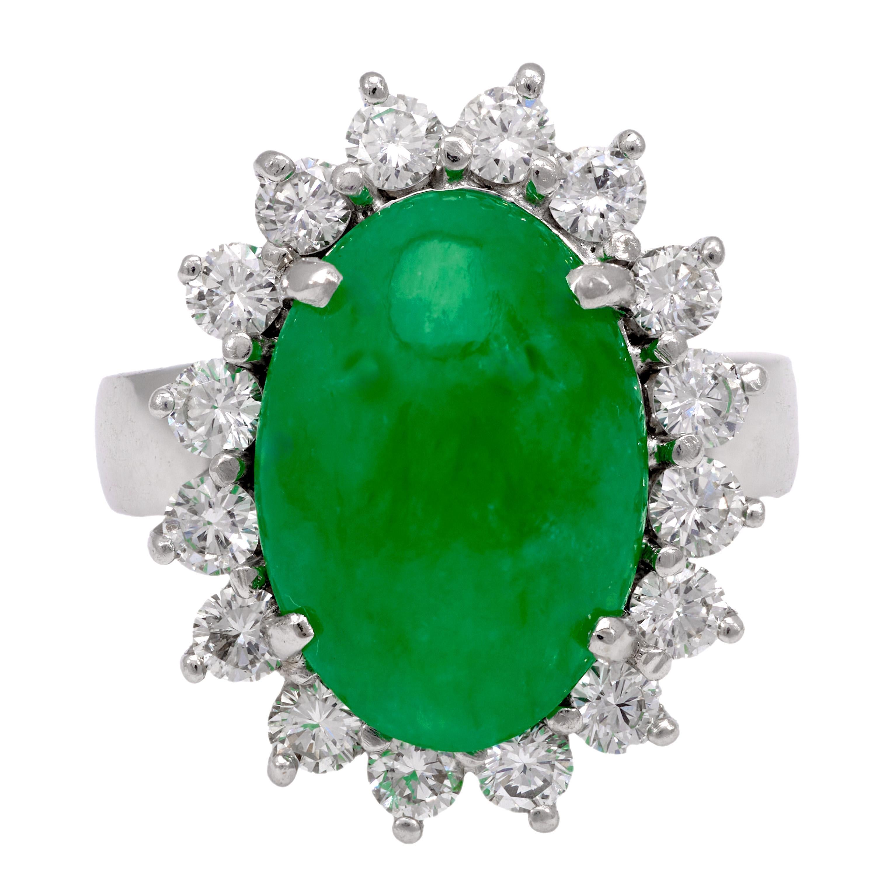 Modern GIA 6.75 carat jade diamond 14k white gold cluster ring For Sale