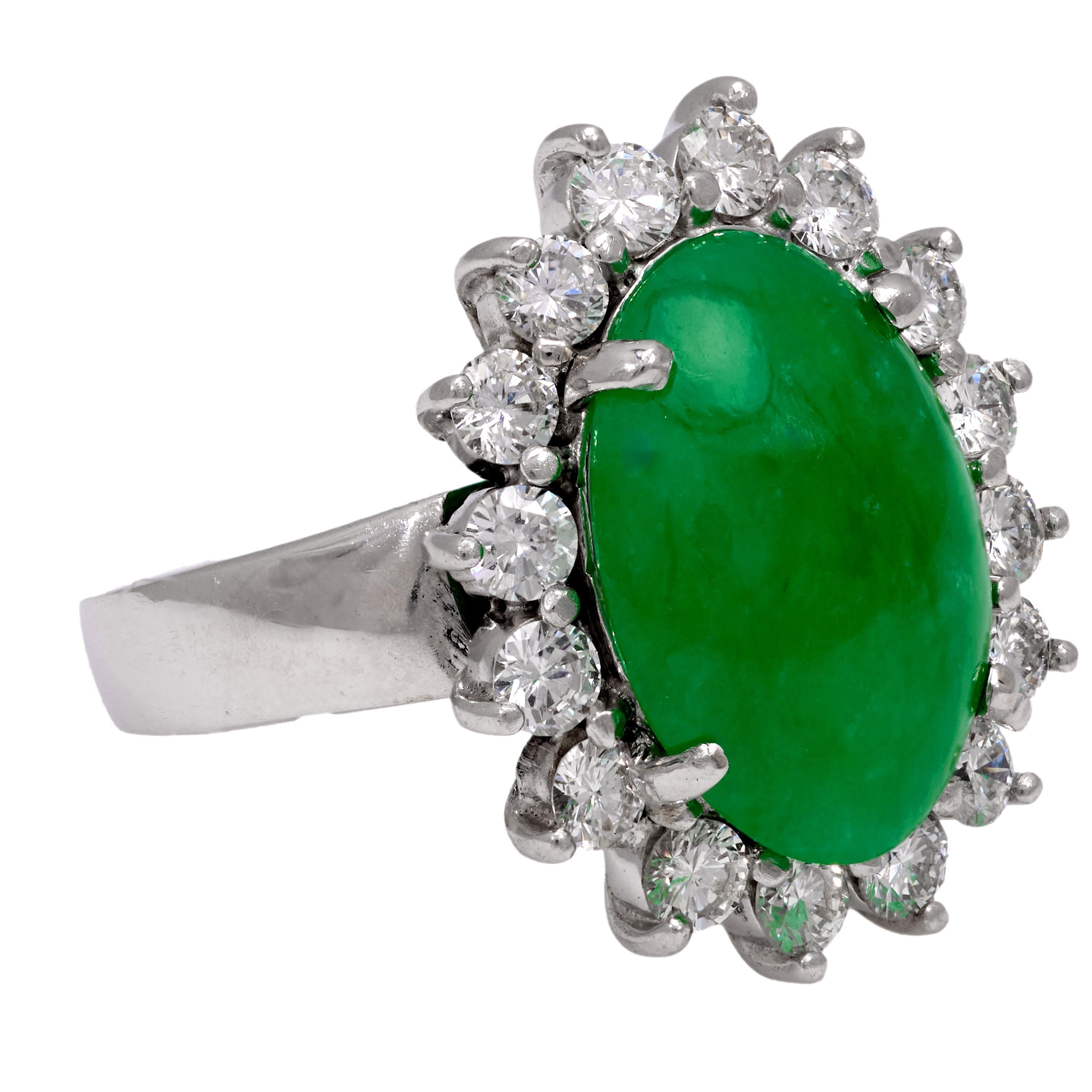 GIA 6.75 carat jade diamond 14k white gold cluster ring In Good Condition For Sale In Beverly Hills, CA