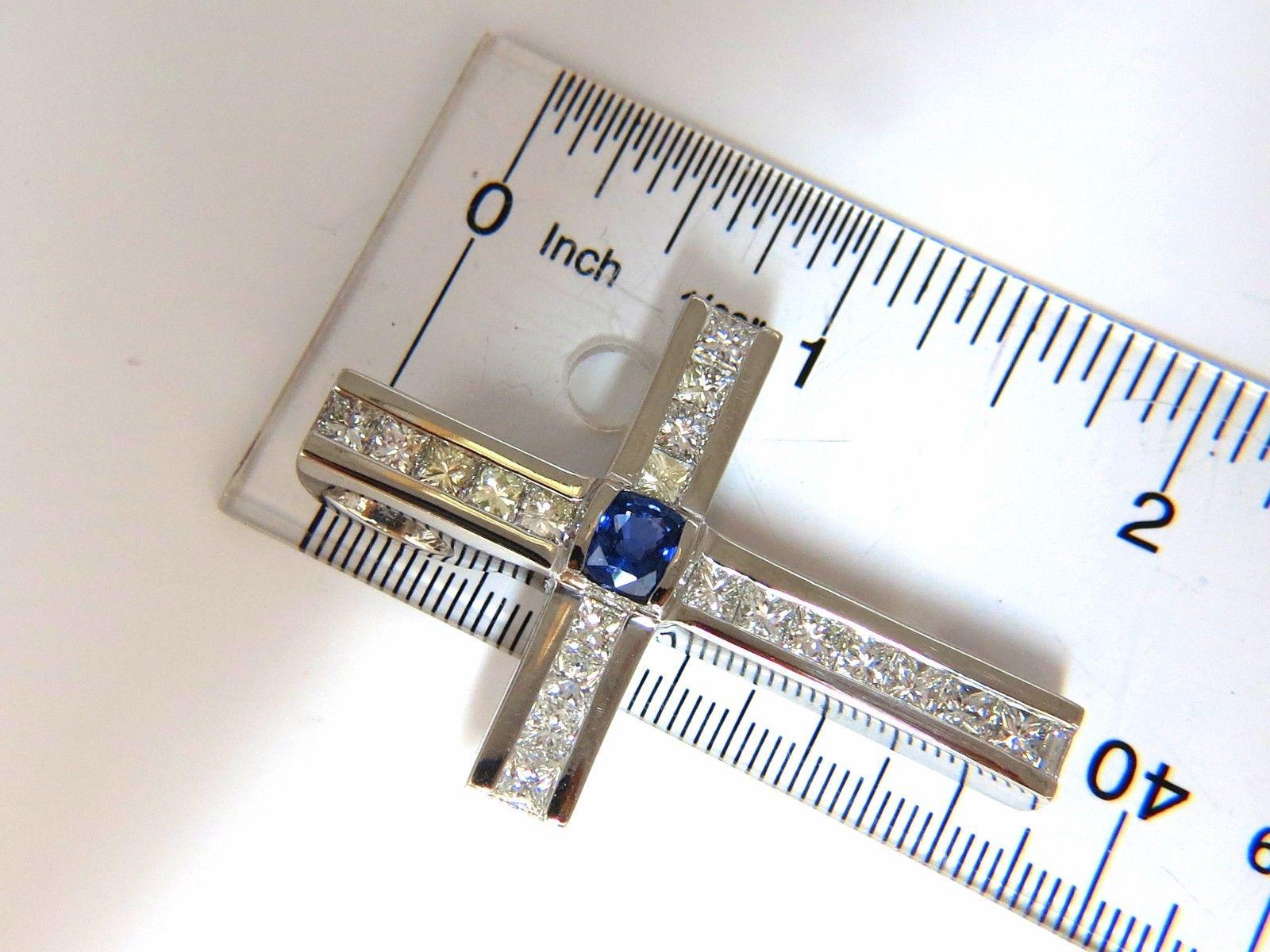 Round Cut GIA 6.77 Carat No Heat Sapphire Diamonds Heavy Platinum Men's Cross Pendant