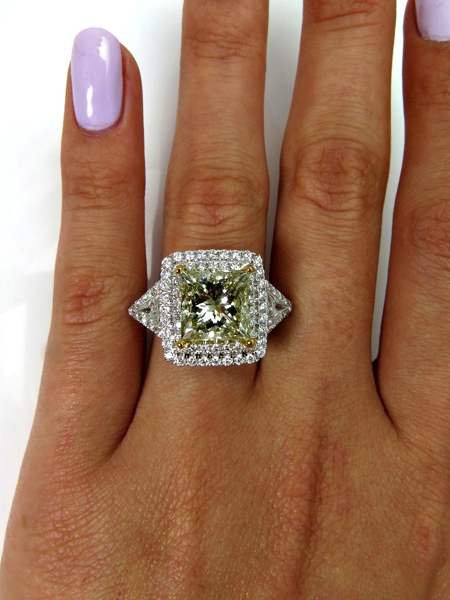 GIA 6.81 Carat Fancy Green Yellow Princess Cut Diamond Engagement Wedding Ring 5