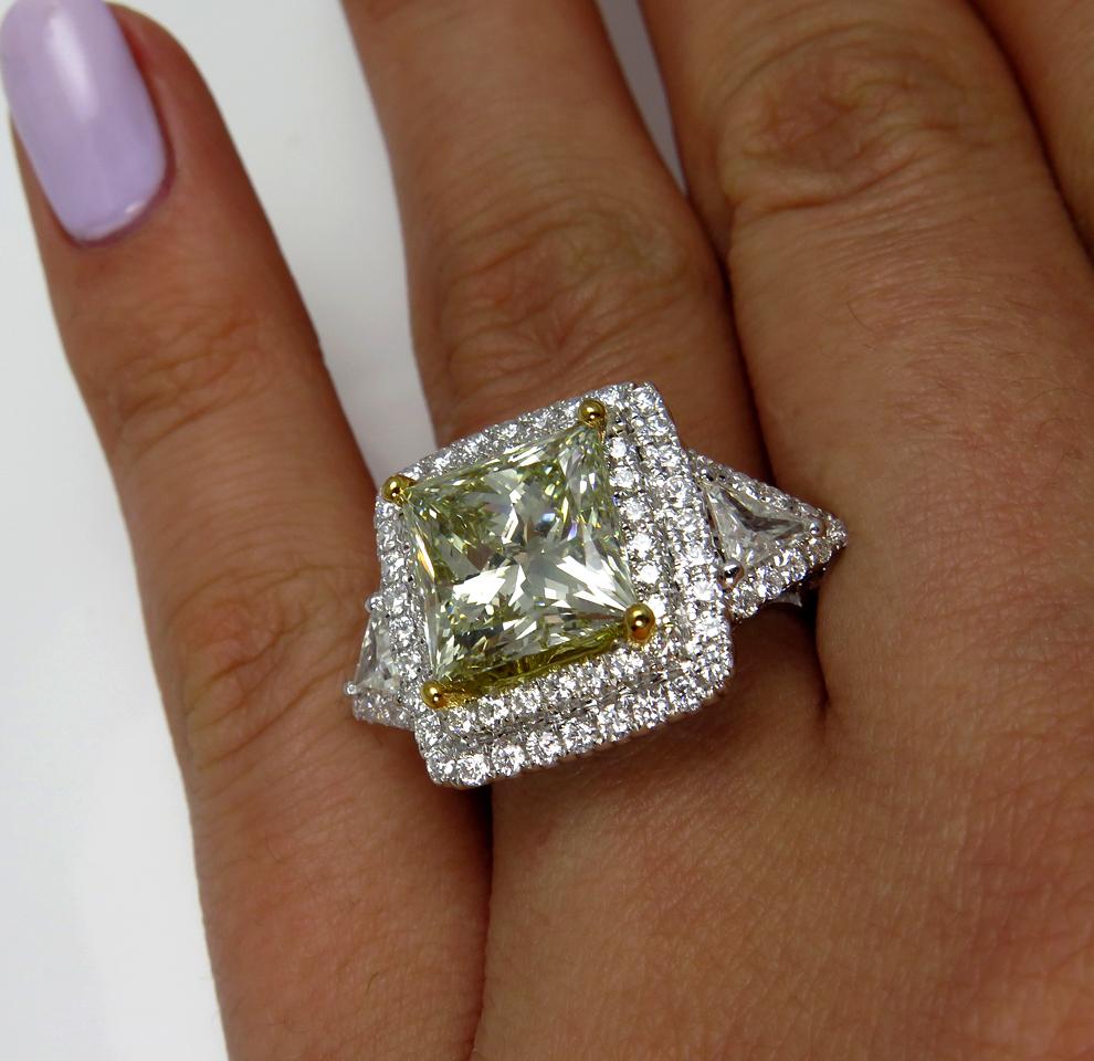 GIA 6.81 Carat Fancy Green Yellow Princess Cut Diamond Engagement Wedding Ring 9