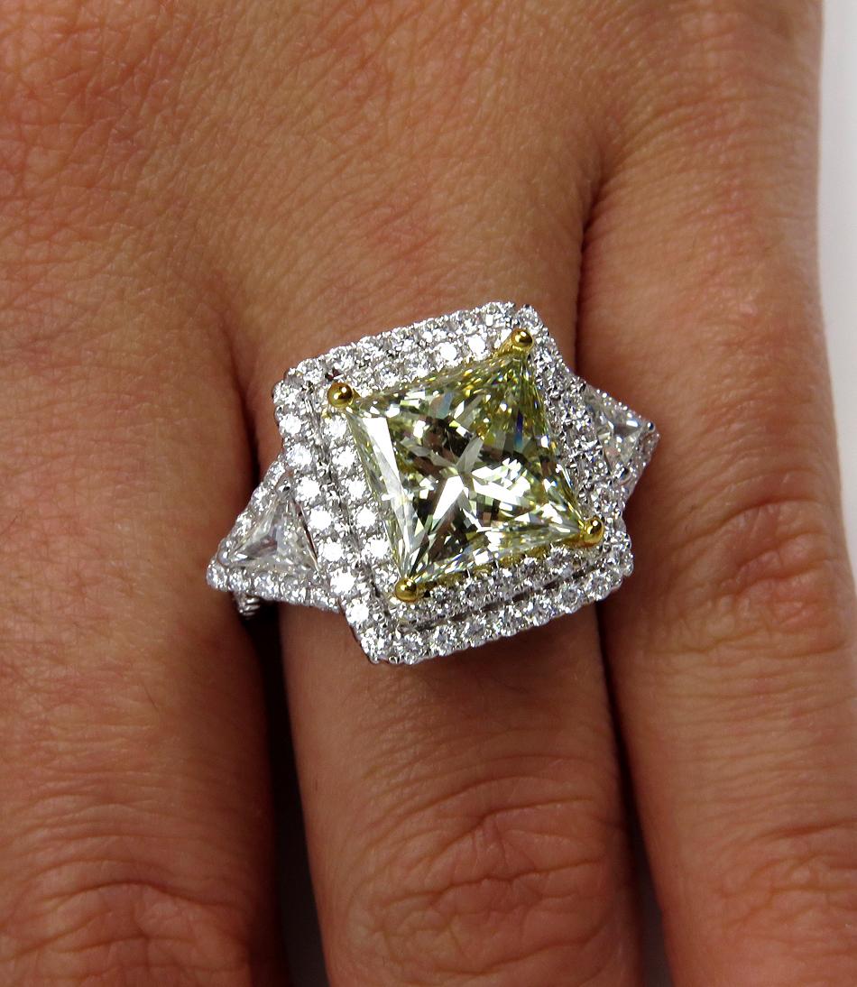 GIA 6.81 Carat Fancy Green Yellow Princess Cut Diamond Engagement Wedding Ring 10