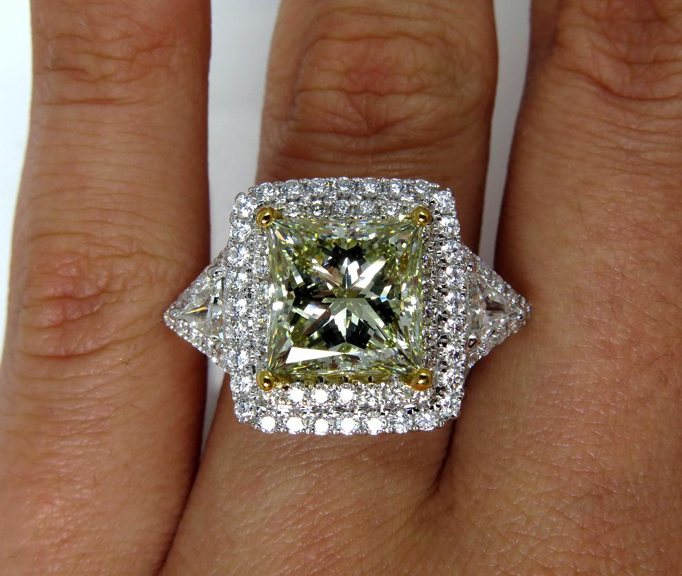 GIA 6.81 Carat Fancy Green Yellow Princess Cut Diamond Engagement Wedding Ring 6
