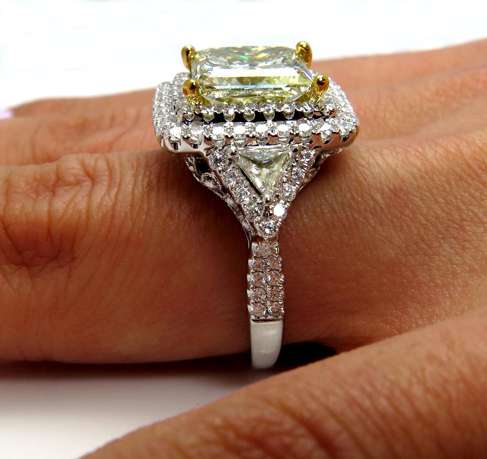 GIA 6.81 Carat Fancy Green Yellow Princess Cut Diamond Engagement Wedding Ring 7