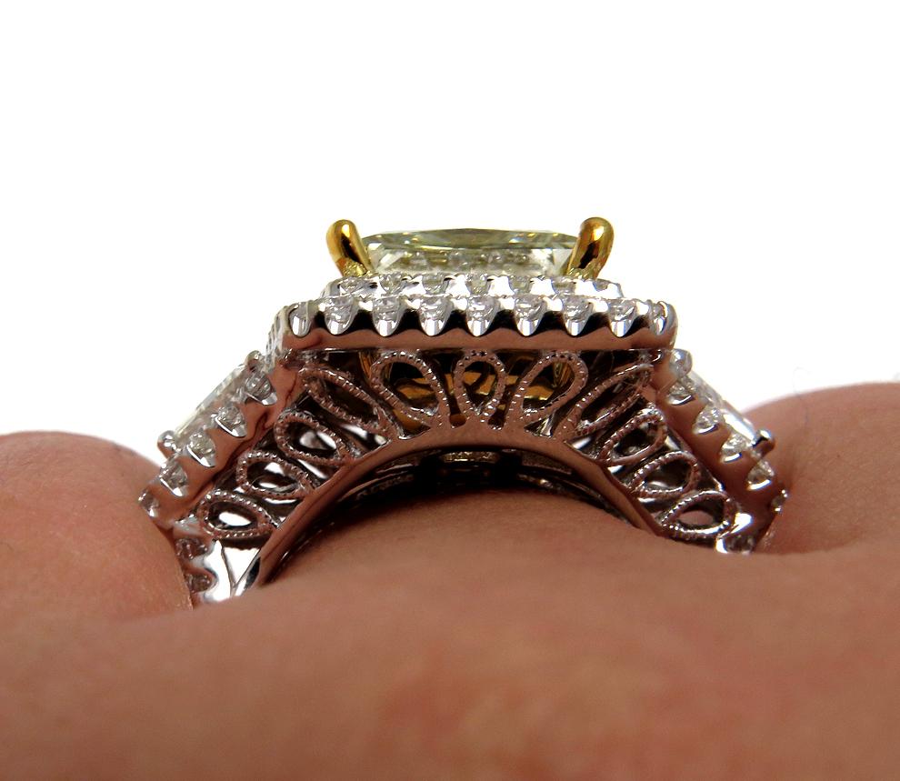 GIA 6.81 Carat Fancy Green Yellow Princess Cut Diamond Engagement Wedding Ring 8
