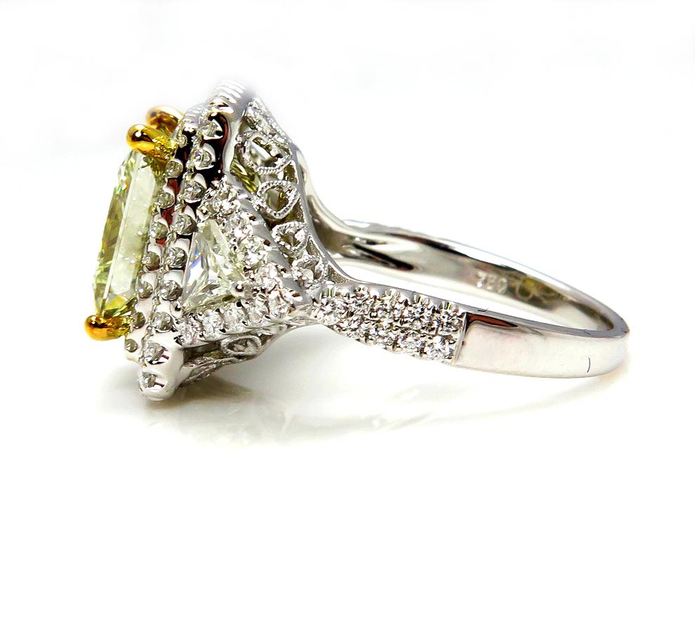 GIA 6.81 Carat Fancy Green Yellow Princess Cut Diamond Engagement Wedding Ring 3