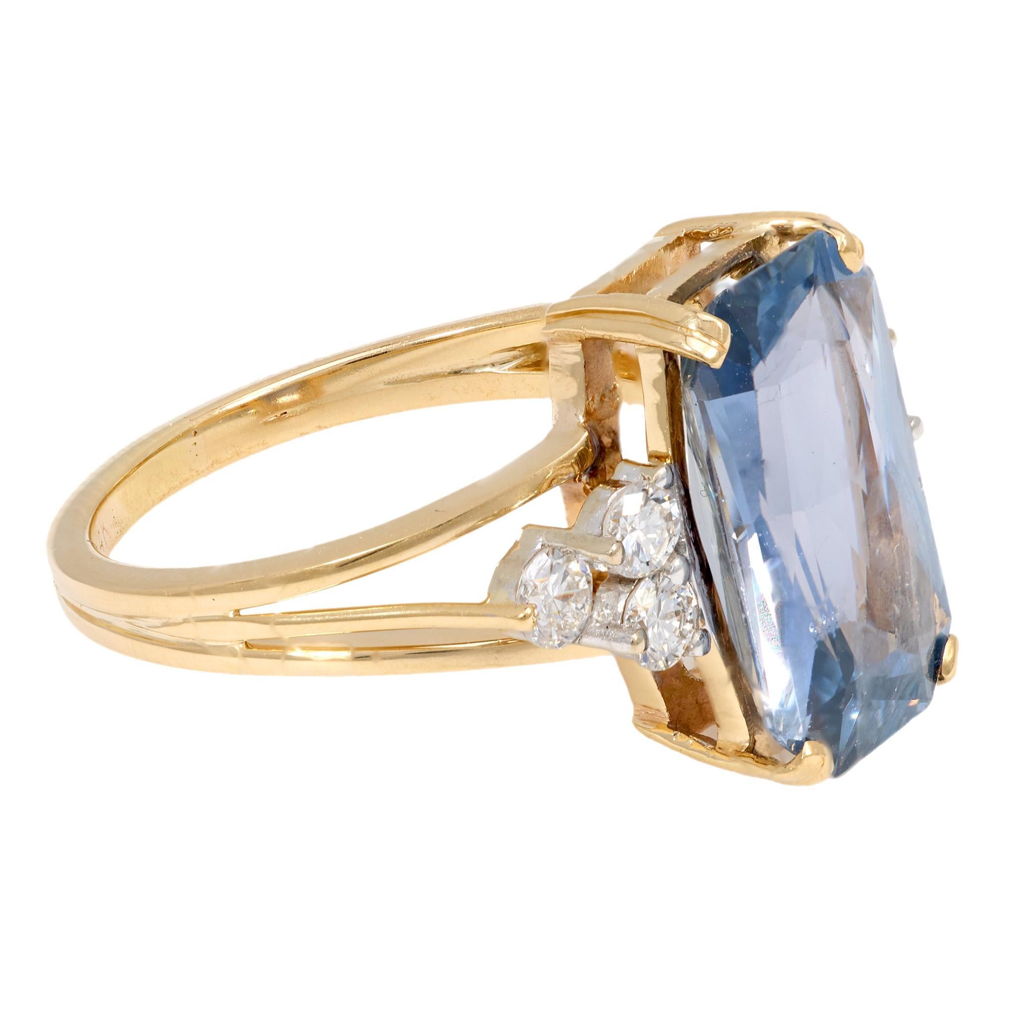 GIA 6.83 carat Ceylon sapphire diamond 14k yellow gold ring In Good Condition For Sale In Beverly Hills, CA