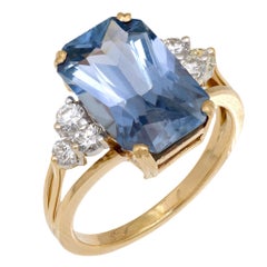 GIA 6.83 carat Ceylon sapphire diamond 14k yellow gold ring