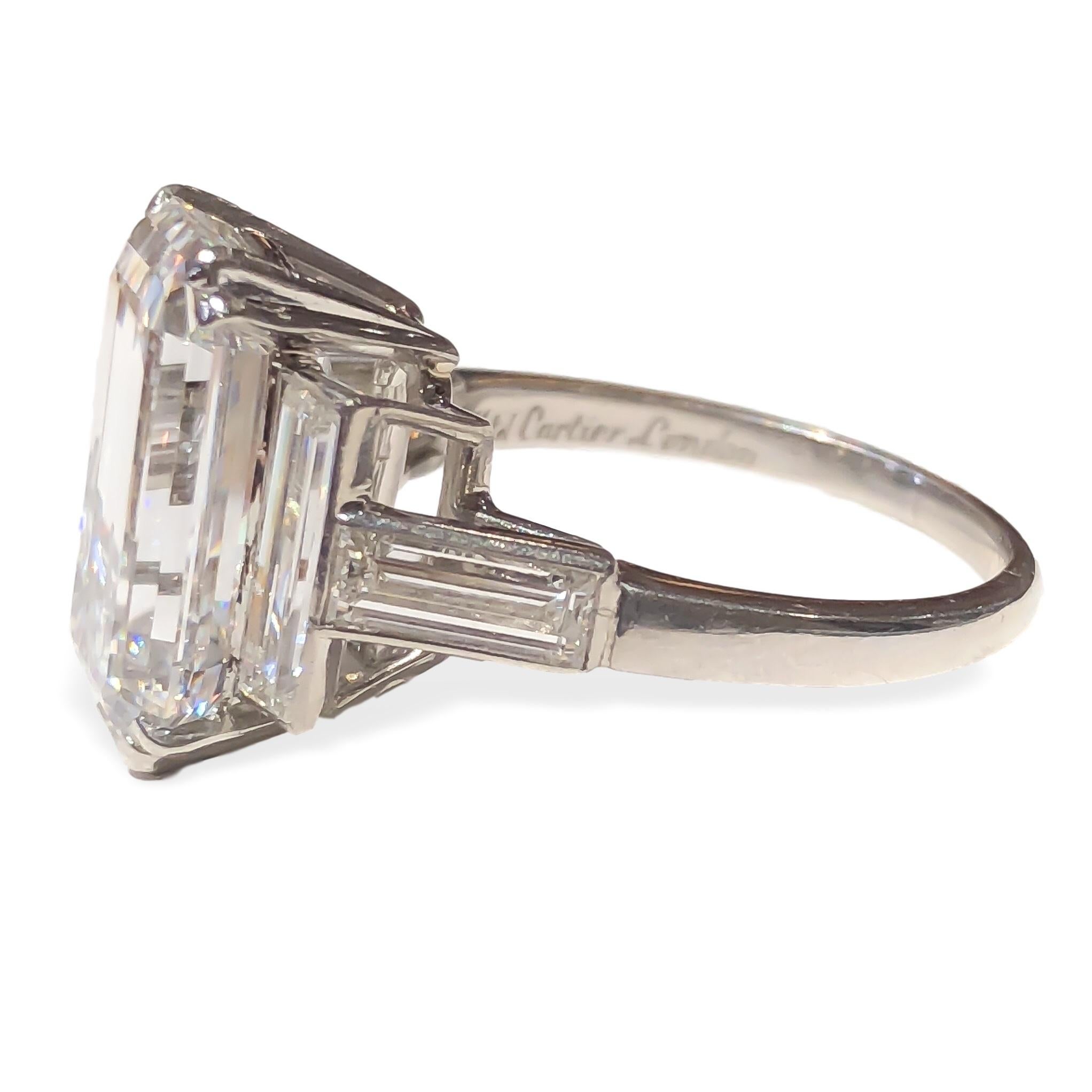 Art Deco GIA 6.87 Type IIa Emerald Cut Diamond Cartier Platinum Ring For Sale