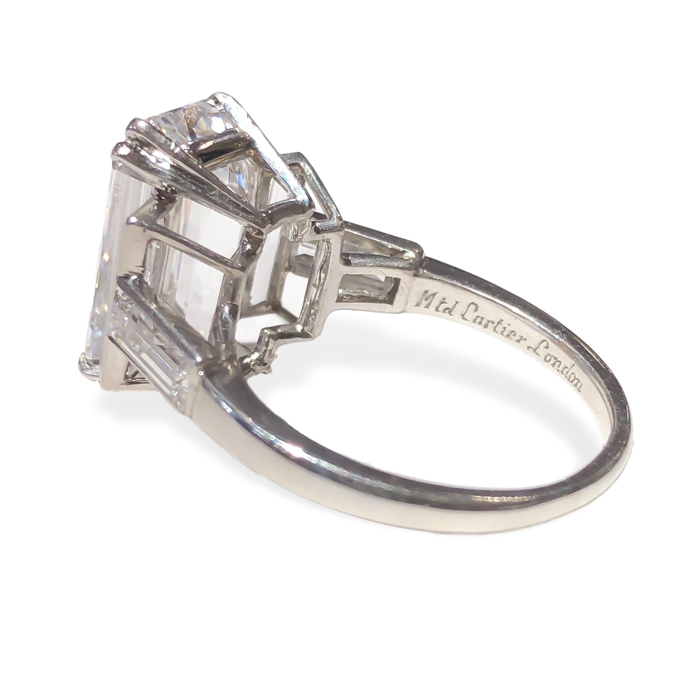 GIA 6.87 Type IIa Emerald Cut Diamond Cartier Platinum Ring In Excellent Condition For Sale In Carmel-by-the-Sea, CA