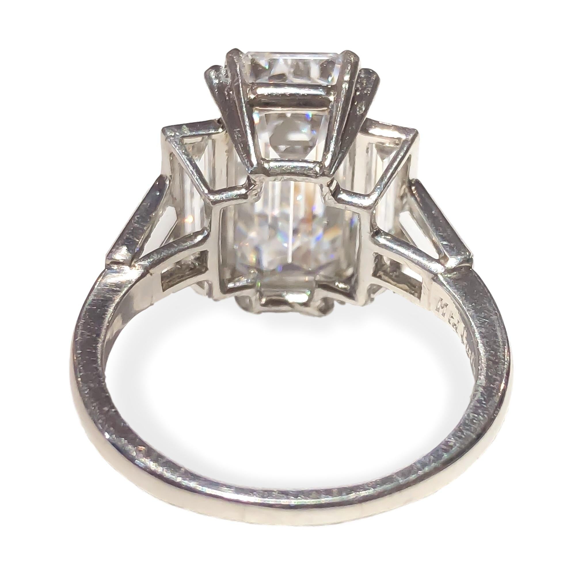 GIA 6.87 Type Iia Emerald Cut Diamond Cartier Platinum Ring In Excellent Condition In Carmel-by-the-Sea, CA
