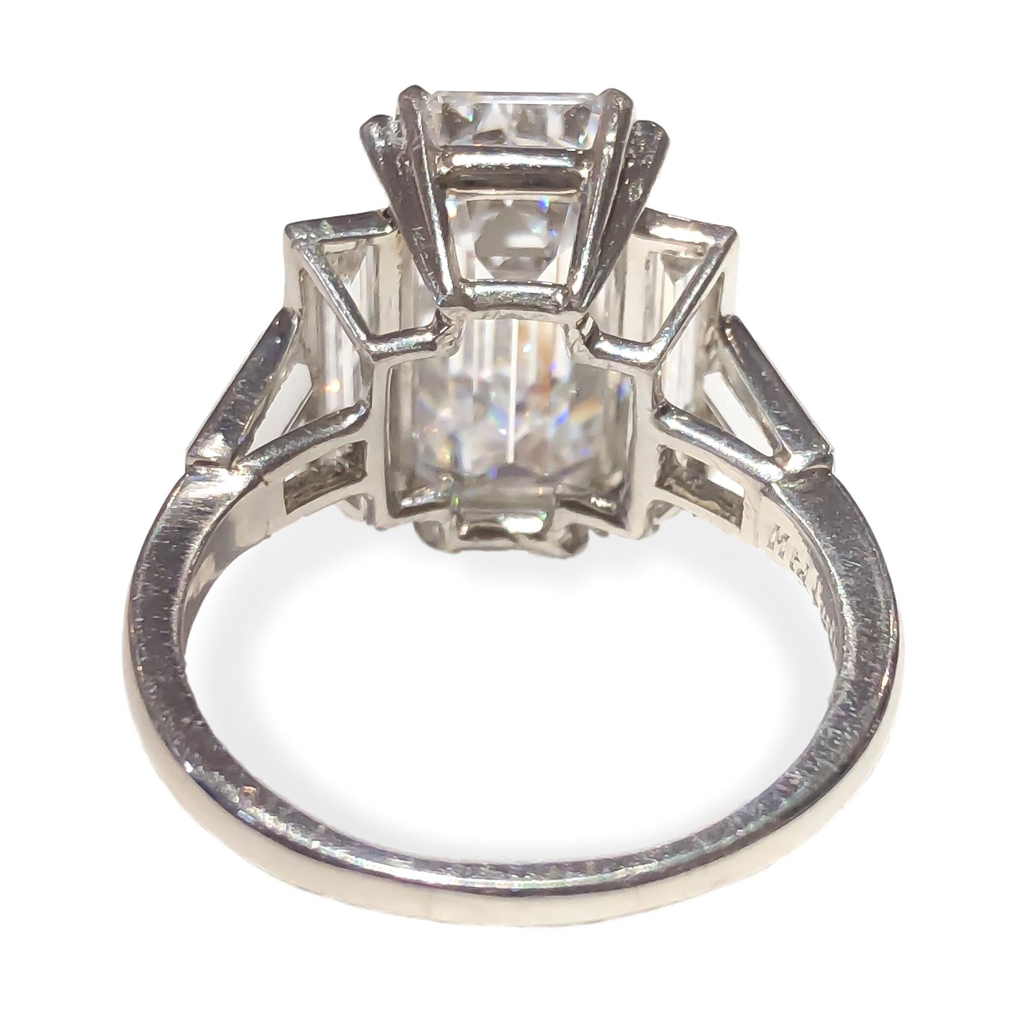 Women's GIA 6.87 Type IIa Emerald Cut Diamond Cartier Platinum Ring For Sale