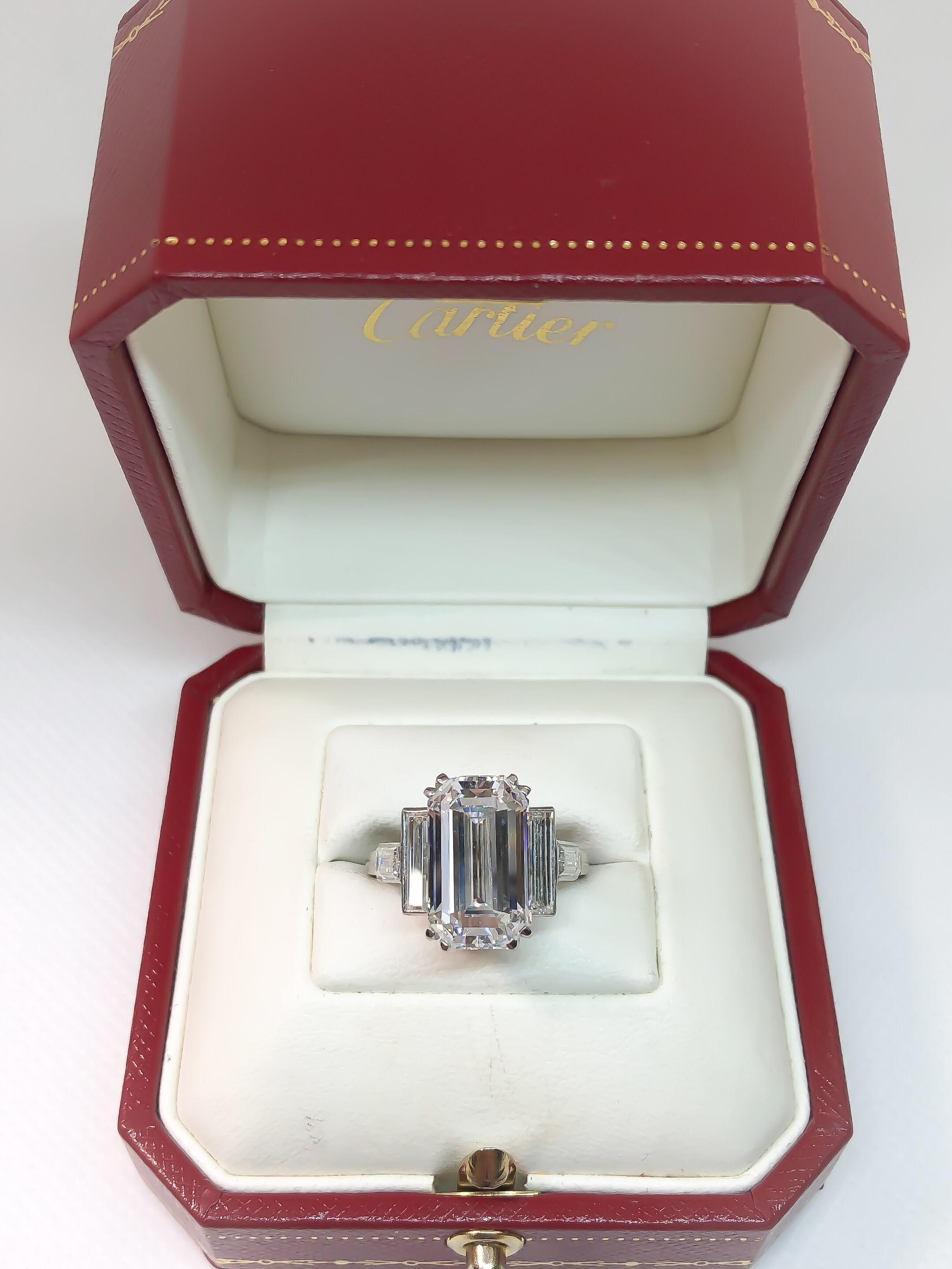 GIA 6.87 Type IIa Emerald Cut Diamond Cartier Platinum Ring For Sale 2