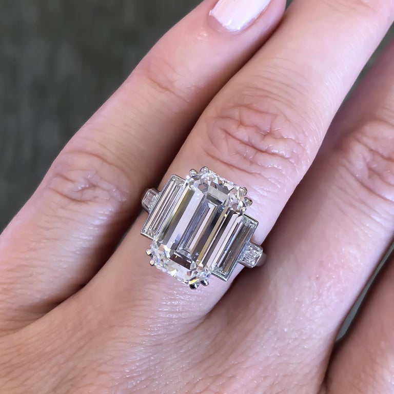 GIA 6.87 Type Iia Emerald Cut Diamond Cartier Platinum Ring For Sale at ...