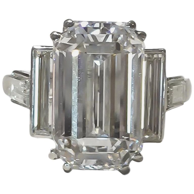 GIA 6.87 Type Iia Emerald Cut Diamond Cartier Platinum Ring