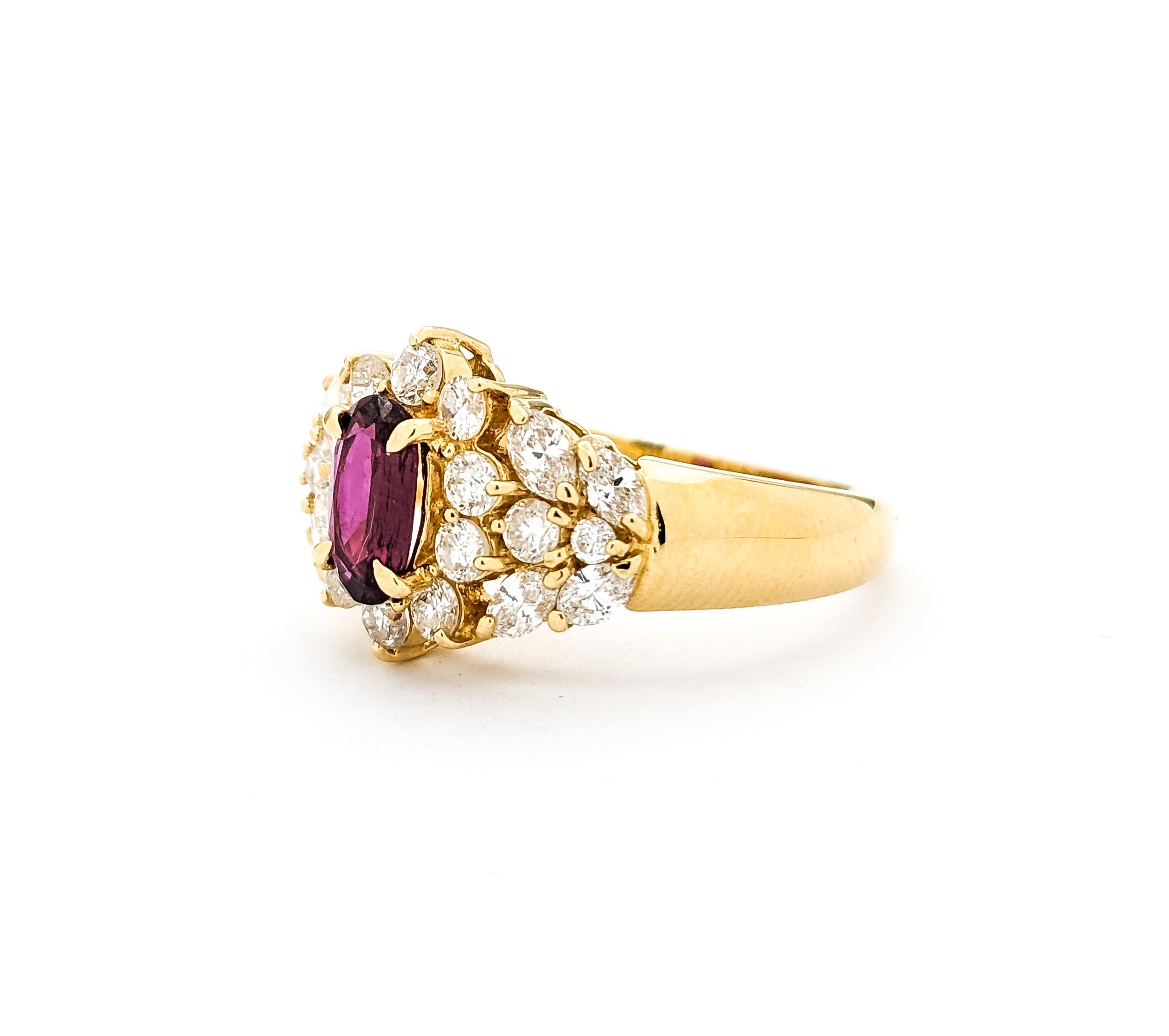 GIA .68ct Ruby & Diamond Ring In Yellow Gold For Sale 4