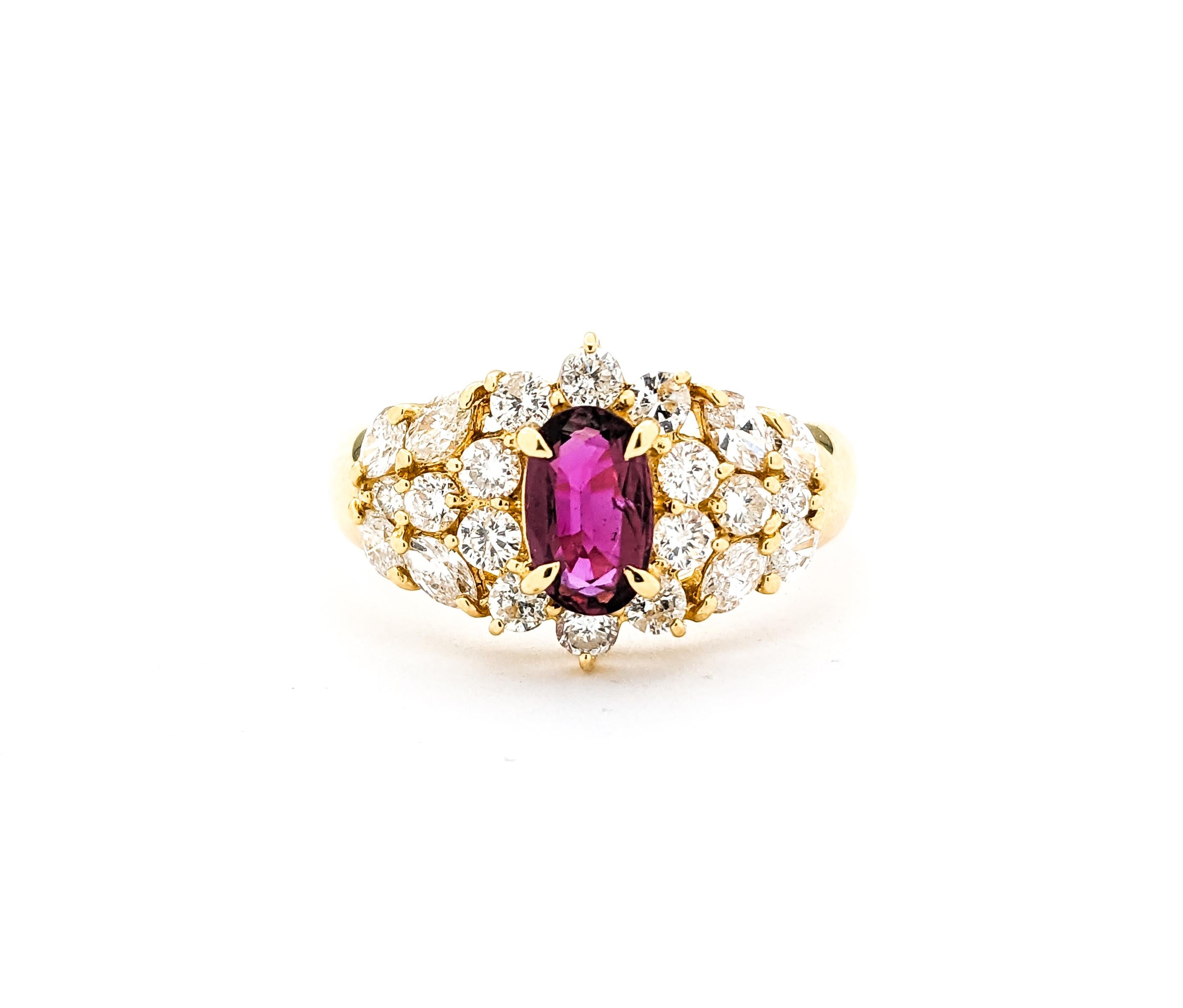 GIA .68ct Ruby & Diamond Ring In Yellow Gold For Sale 5