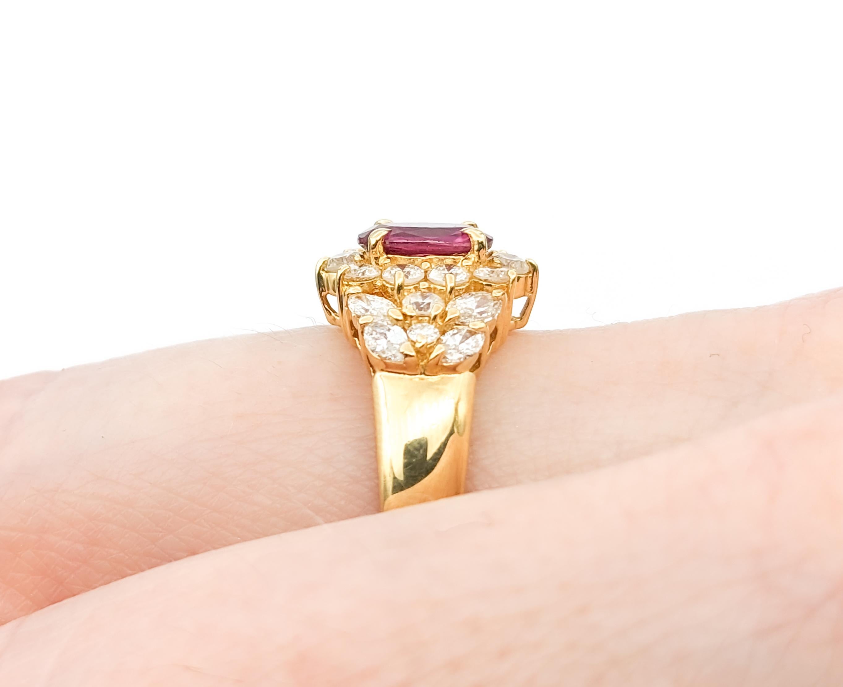 Contemporary GIA .68ct Ruby & Diamond Ring In Yellow Gold For Sale