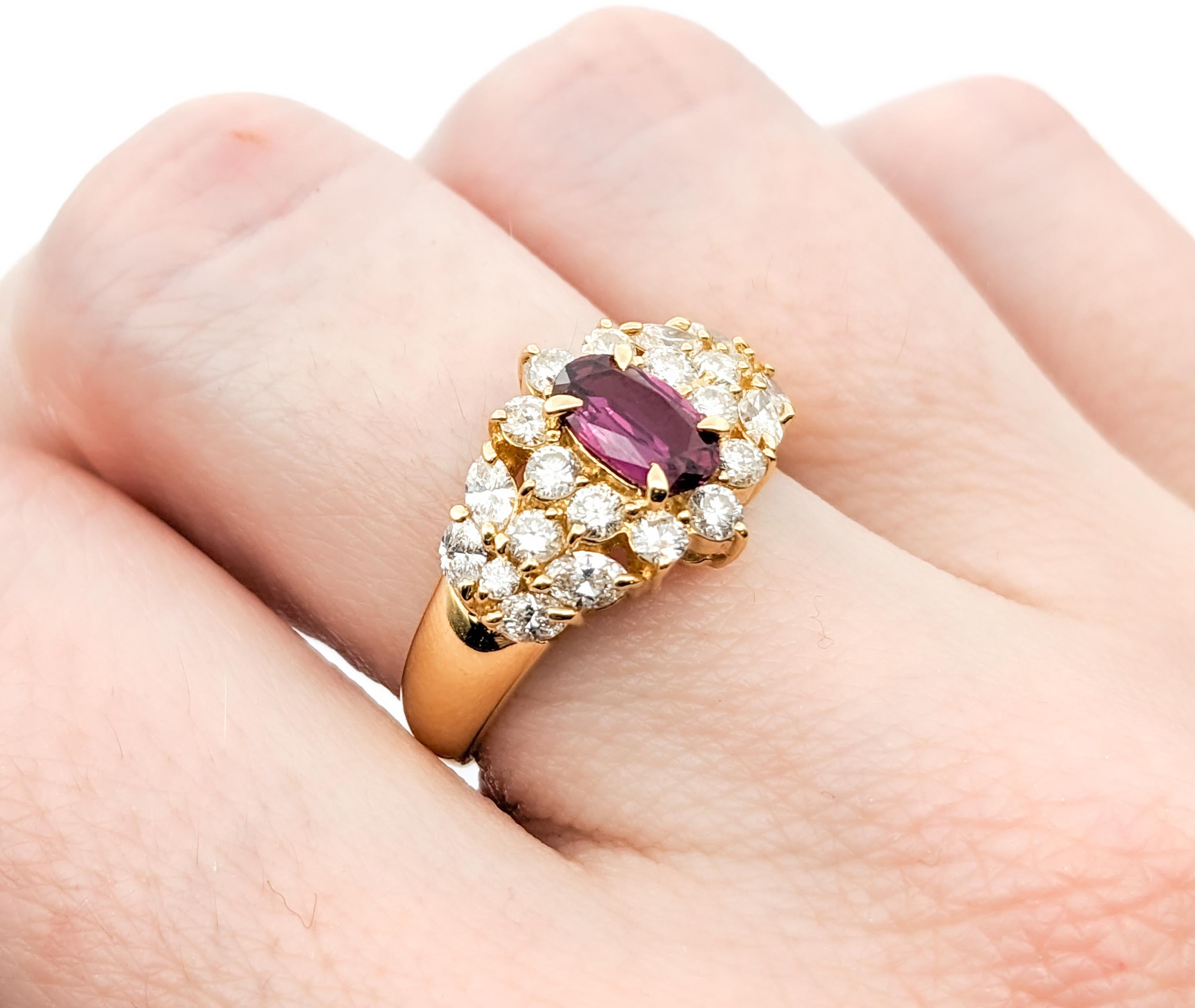 Oval Cut GIA .68ct Ruby & Diamond Ring In Yellow Gold For Sale