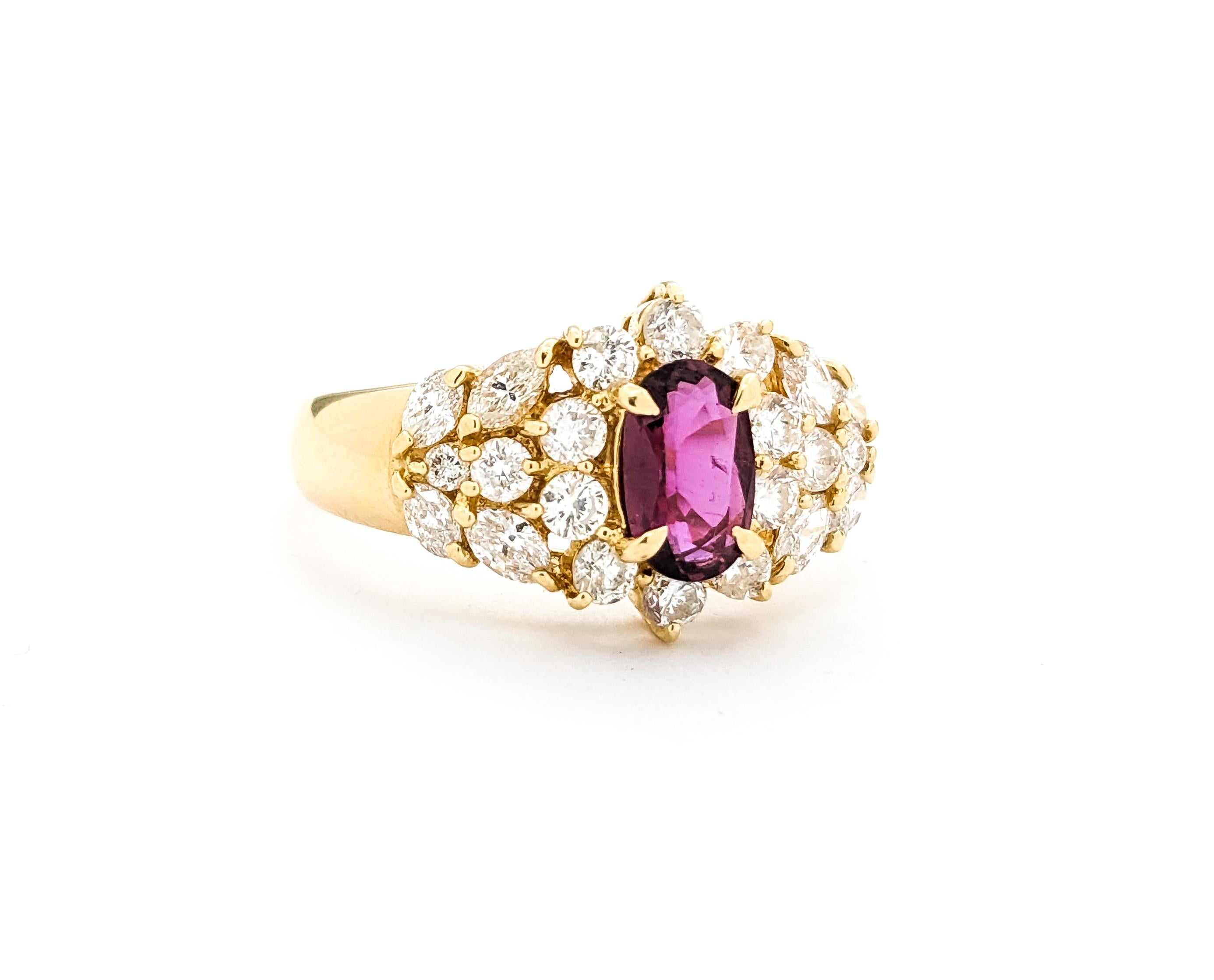 Women's GIA .68ct Ruby & Diamond Ring In Yellow Gold For Sale