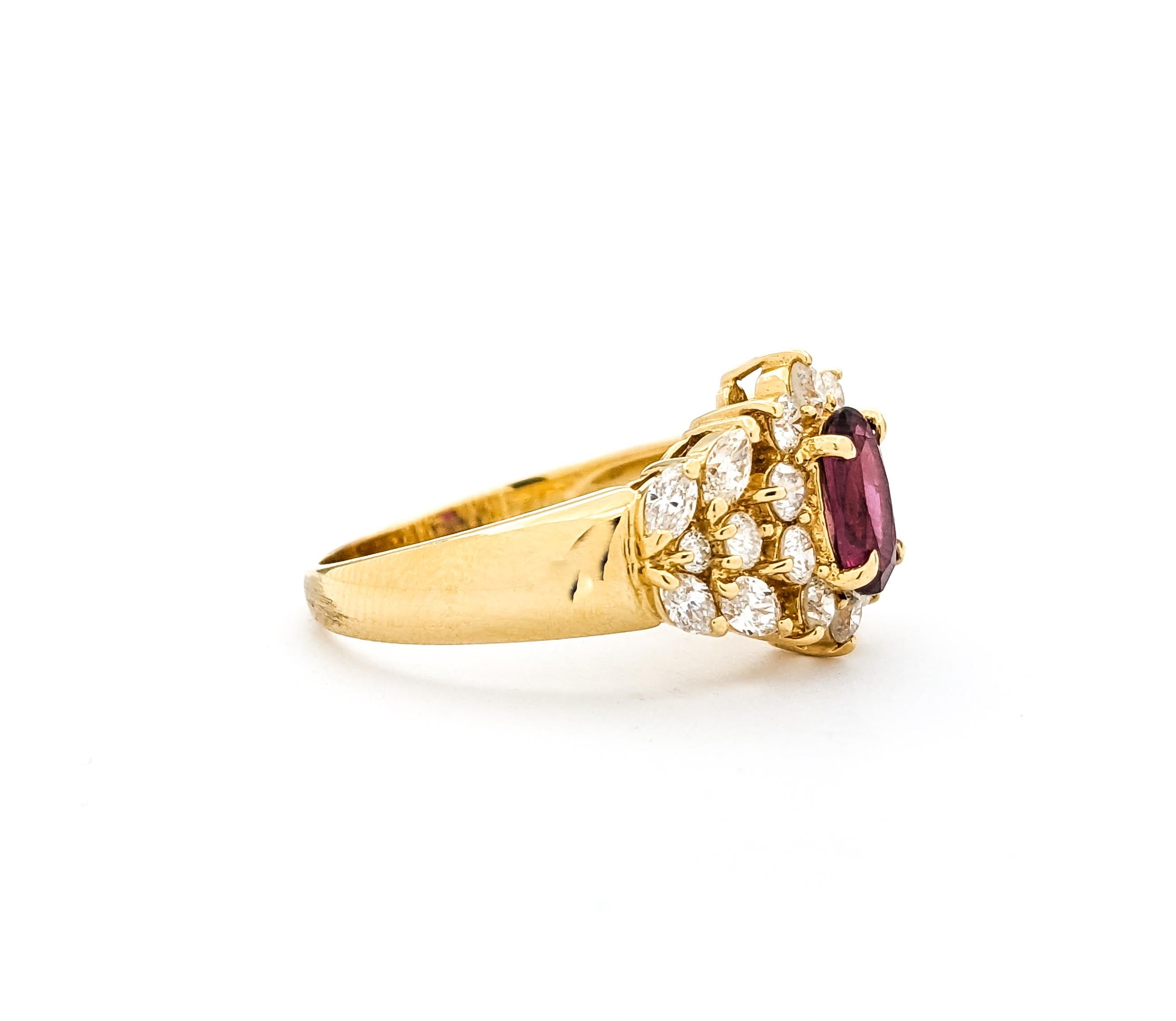 GIA .68ct Ruby & Diamond Ring In Yellow Gold For Sale 1
