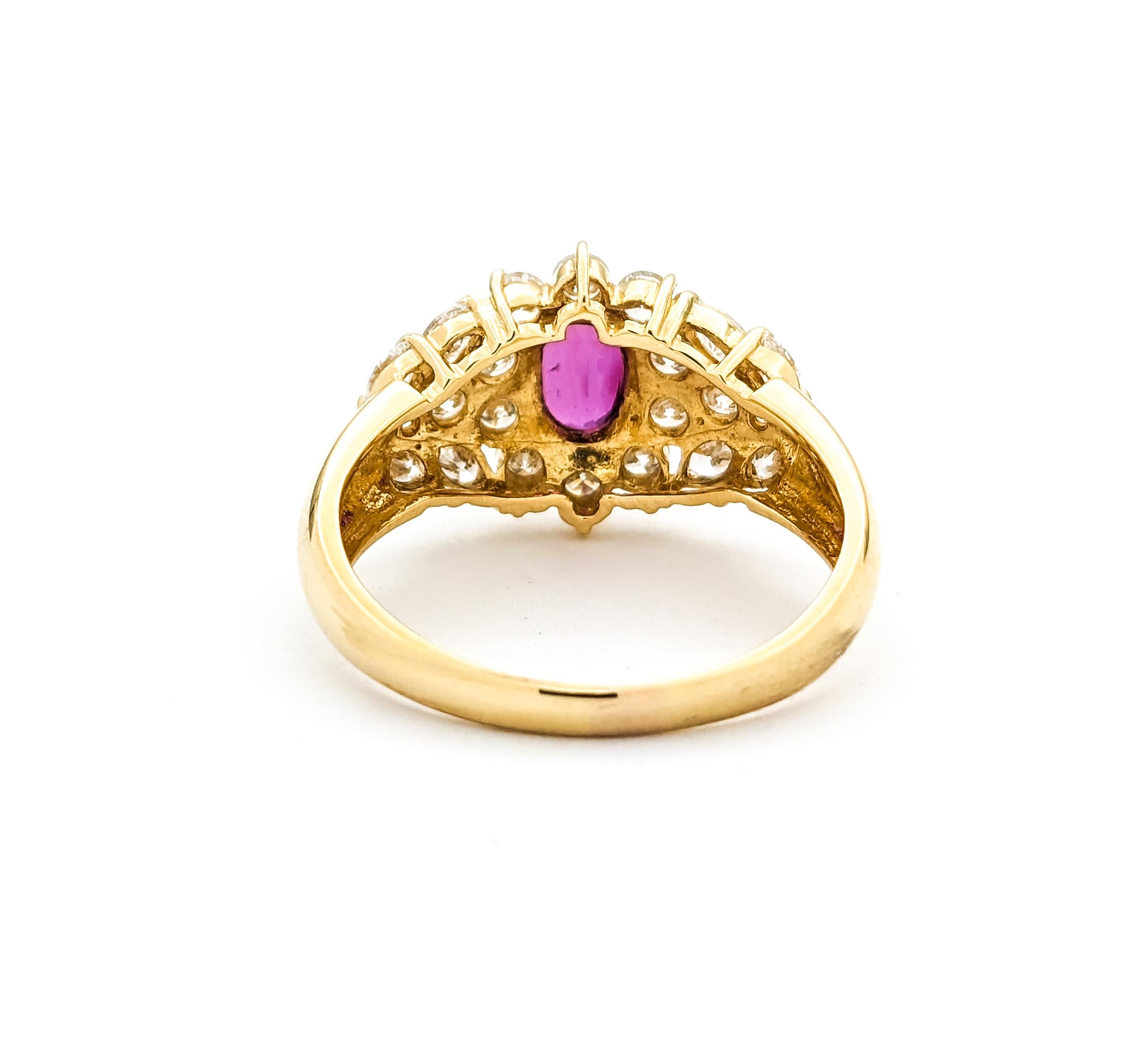 GIA .68ct Ruby & Diamond Ring In Yellow Gold For Sale 2