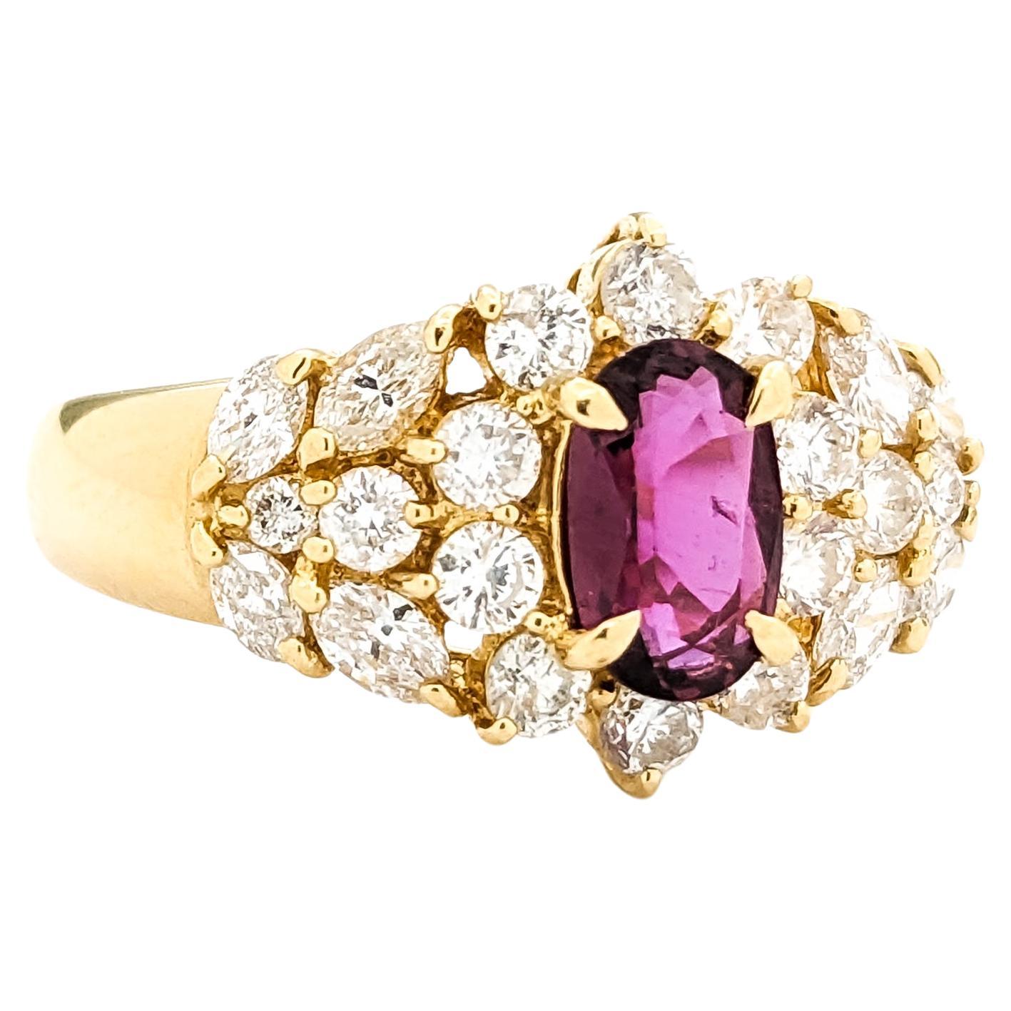 GIA .68ct Ruby & Diamond Ring In Yellow Gold For Sale