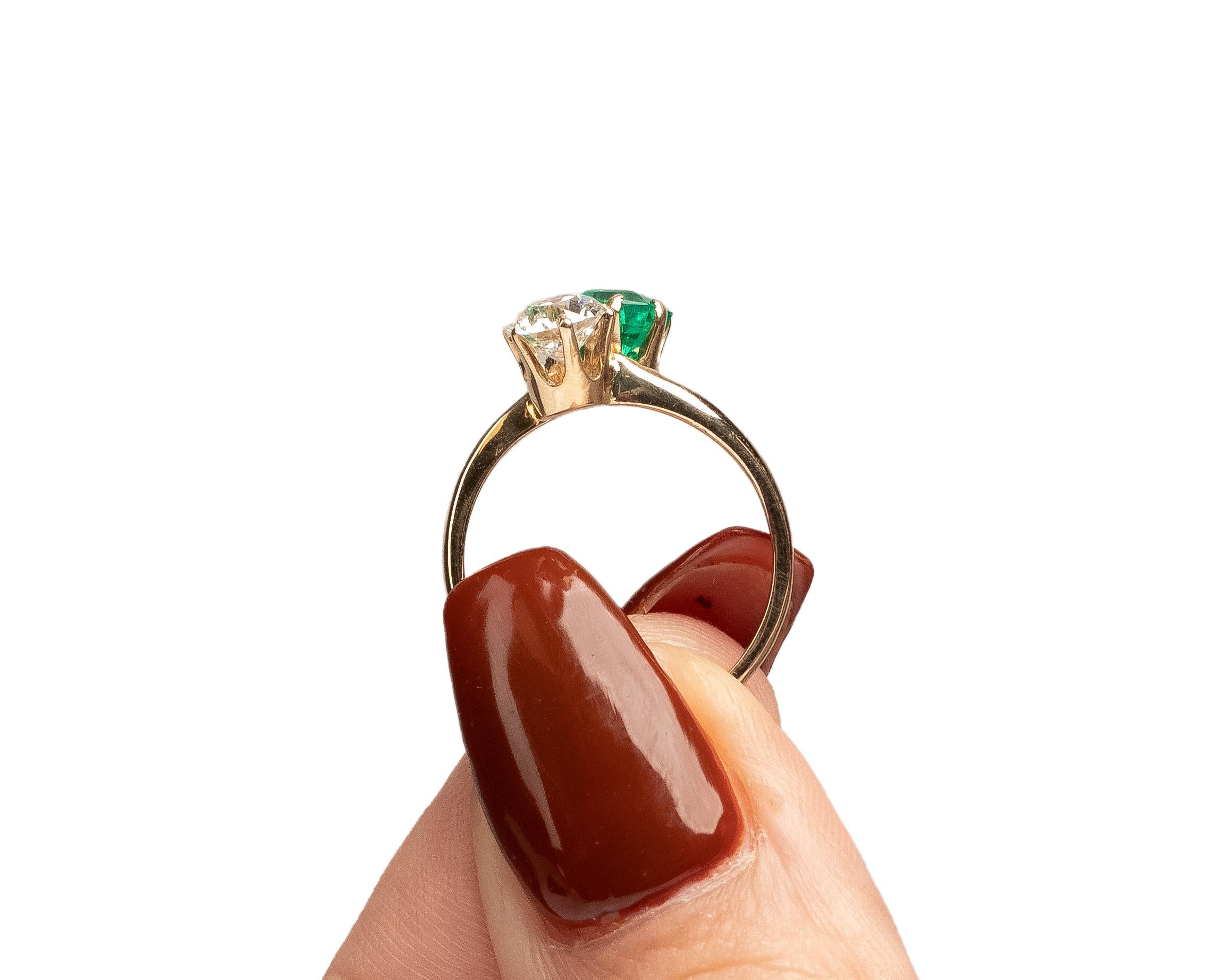 Women's GIA .69 Carat Total Weight Edwardian Diamond 14Karat Yellow Gold Engagement Ring For Sale