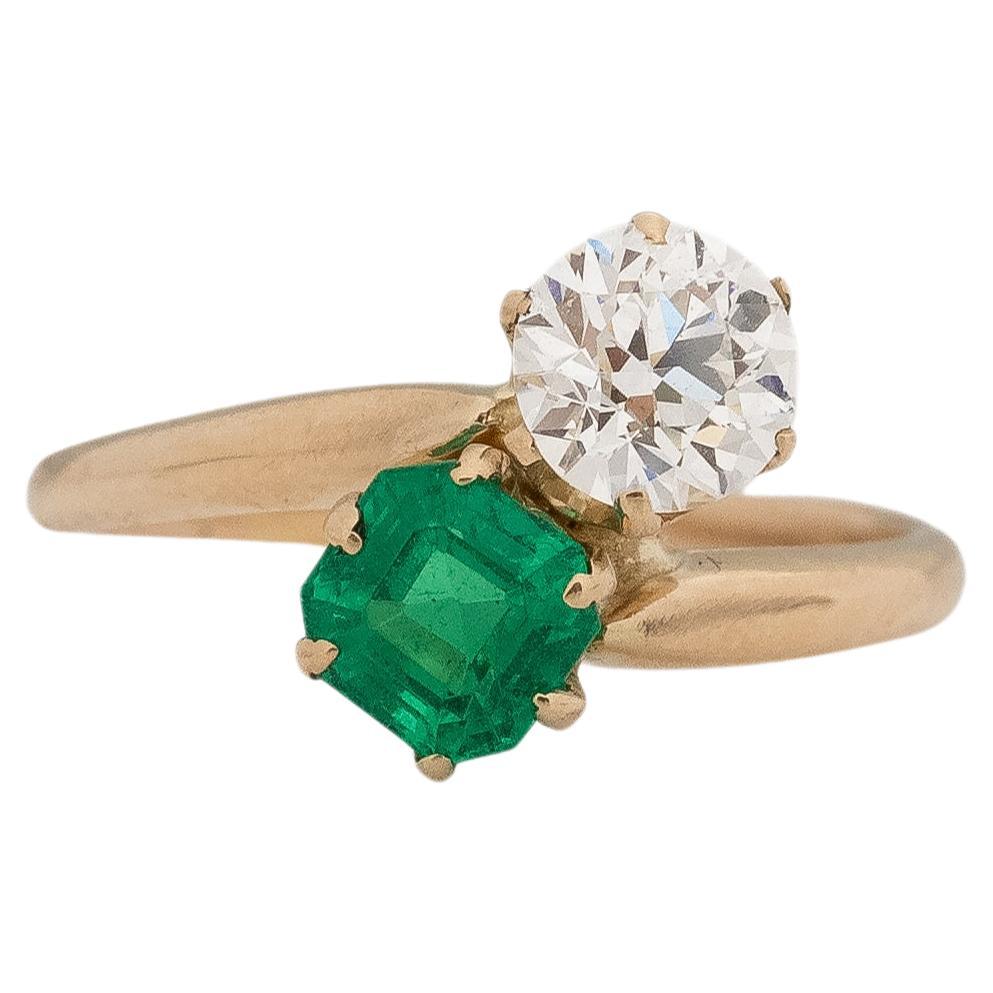 GIA .69 Carat Total Weight Edwardian Diamond 14Karat Yellow Gold Engagement Ring For Sale