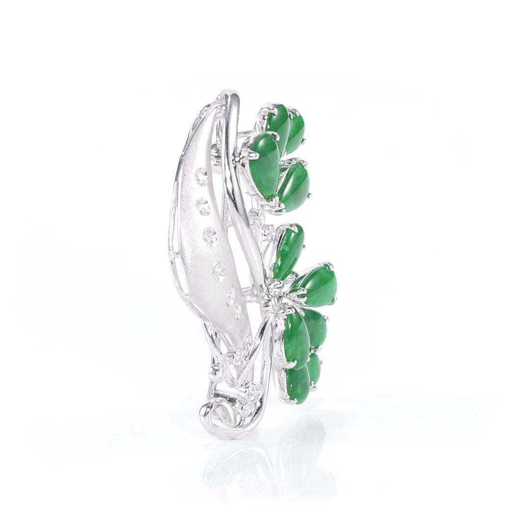 Women's or Men's GIA 6 Carat About Burma Jadeite Jade Type A 18k White Gold Brooch For Sale