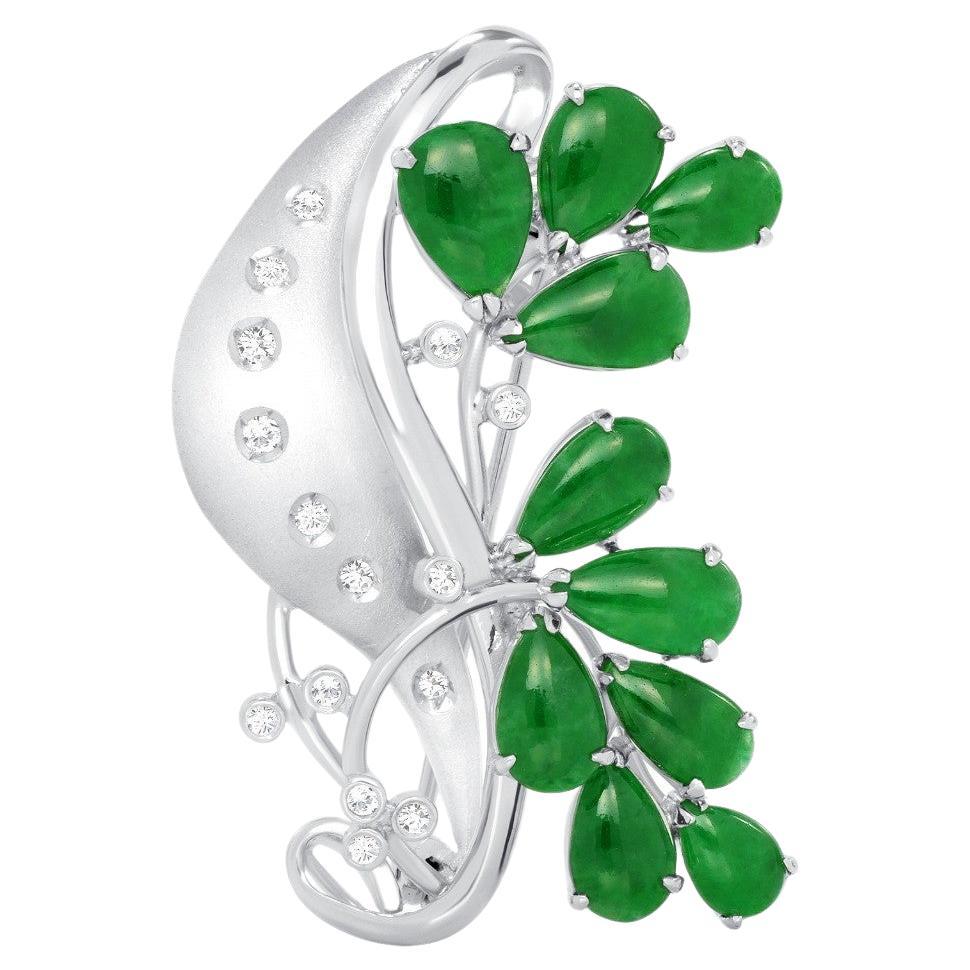 GIA 6 Carat About Burma Jadeite Jade Type A 18k White Gold Brooch For Sale