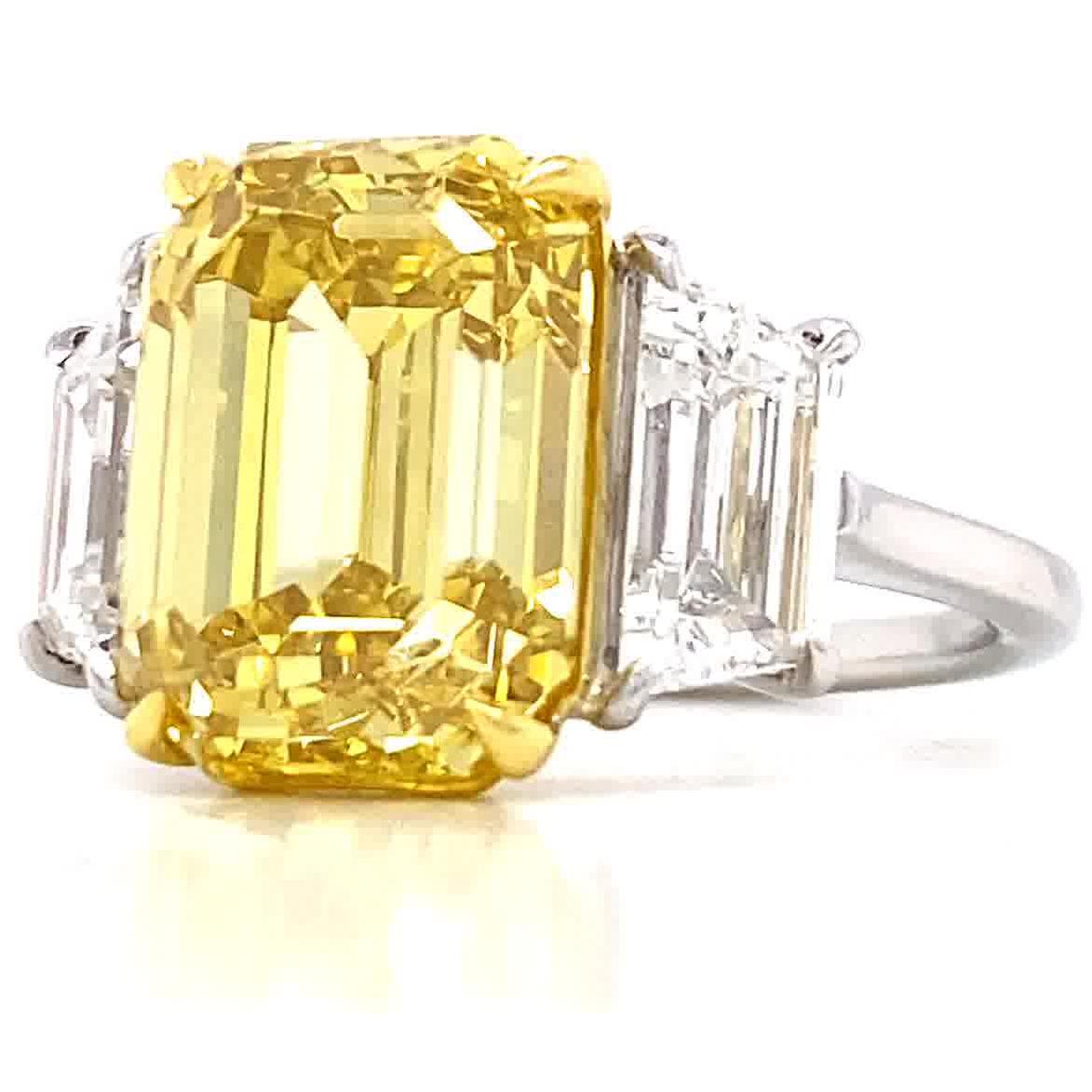 Emerald Cut  GIA 7. 01 Carat Vivid Fancy Yellow Diamond Engagement Ring
