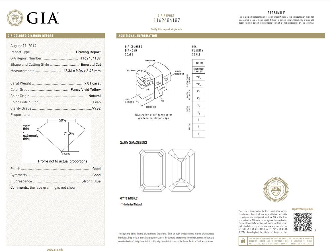 Women's or Men's  GIA 7. 01 Carat Vivid Fancy Yellow Diamond Engagement Ring