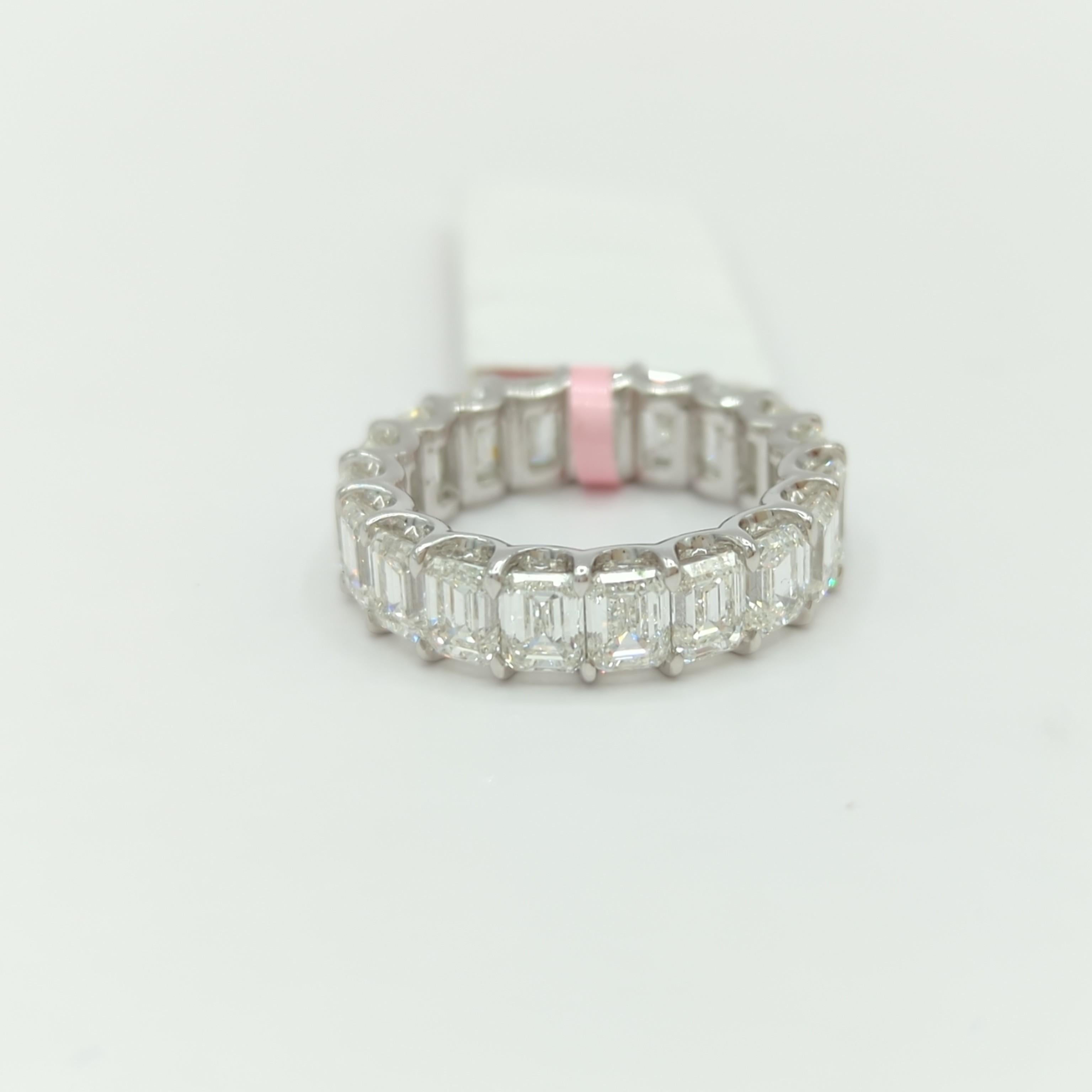 GIA 7 Carat Emerald Cut Diamond Eternity Band Ring in 18K White Gold For Sale 1