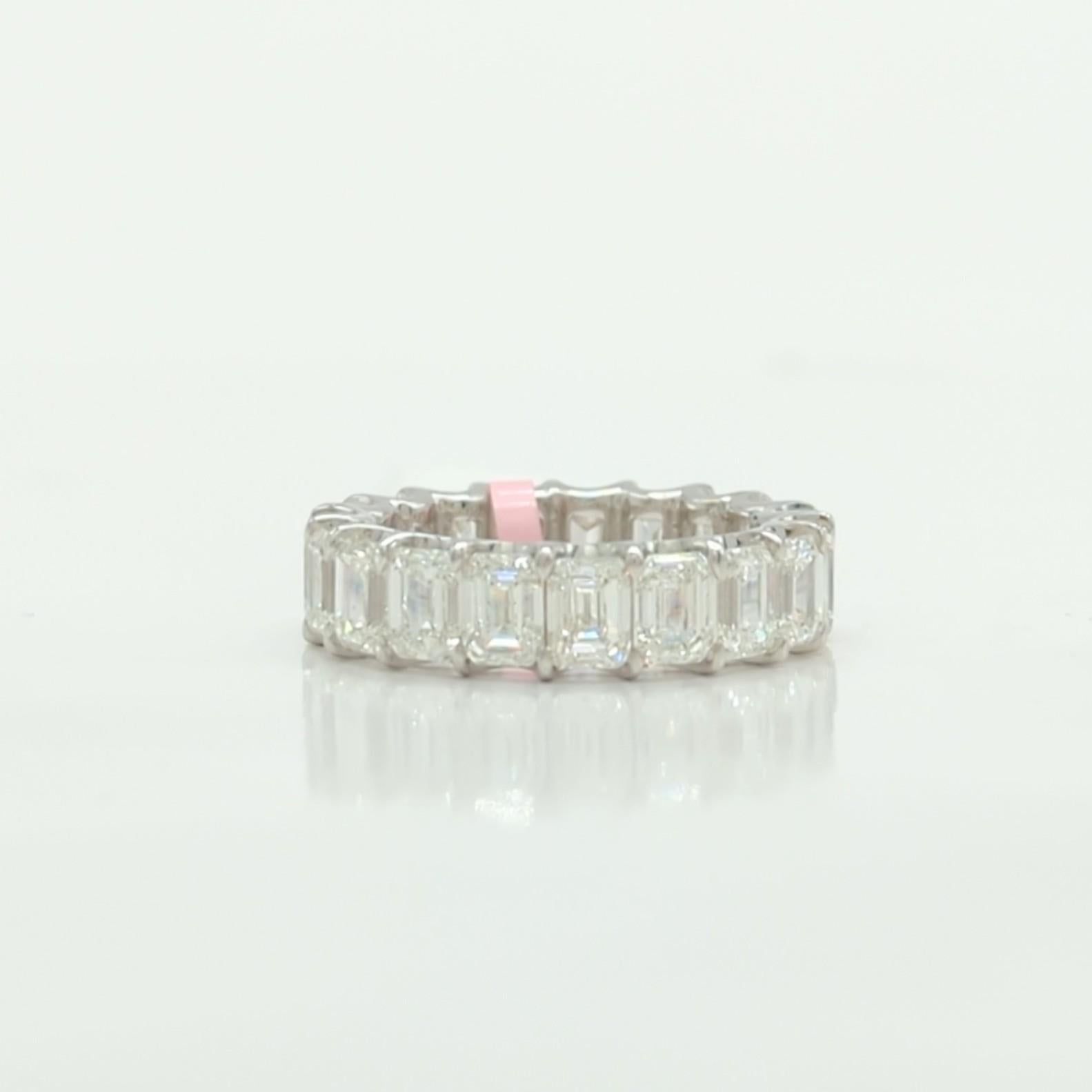 GIA 7 Carat Emerald Cut Diamond Eternity Band Ring in 18K White Gold For Sale 2