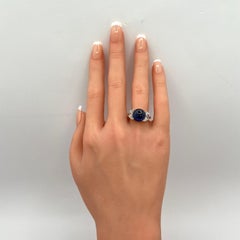 GIA 7 Carat No Heat Burma Blue Sapphire Cabochon & Halfmoon Ring in Platinum