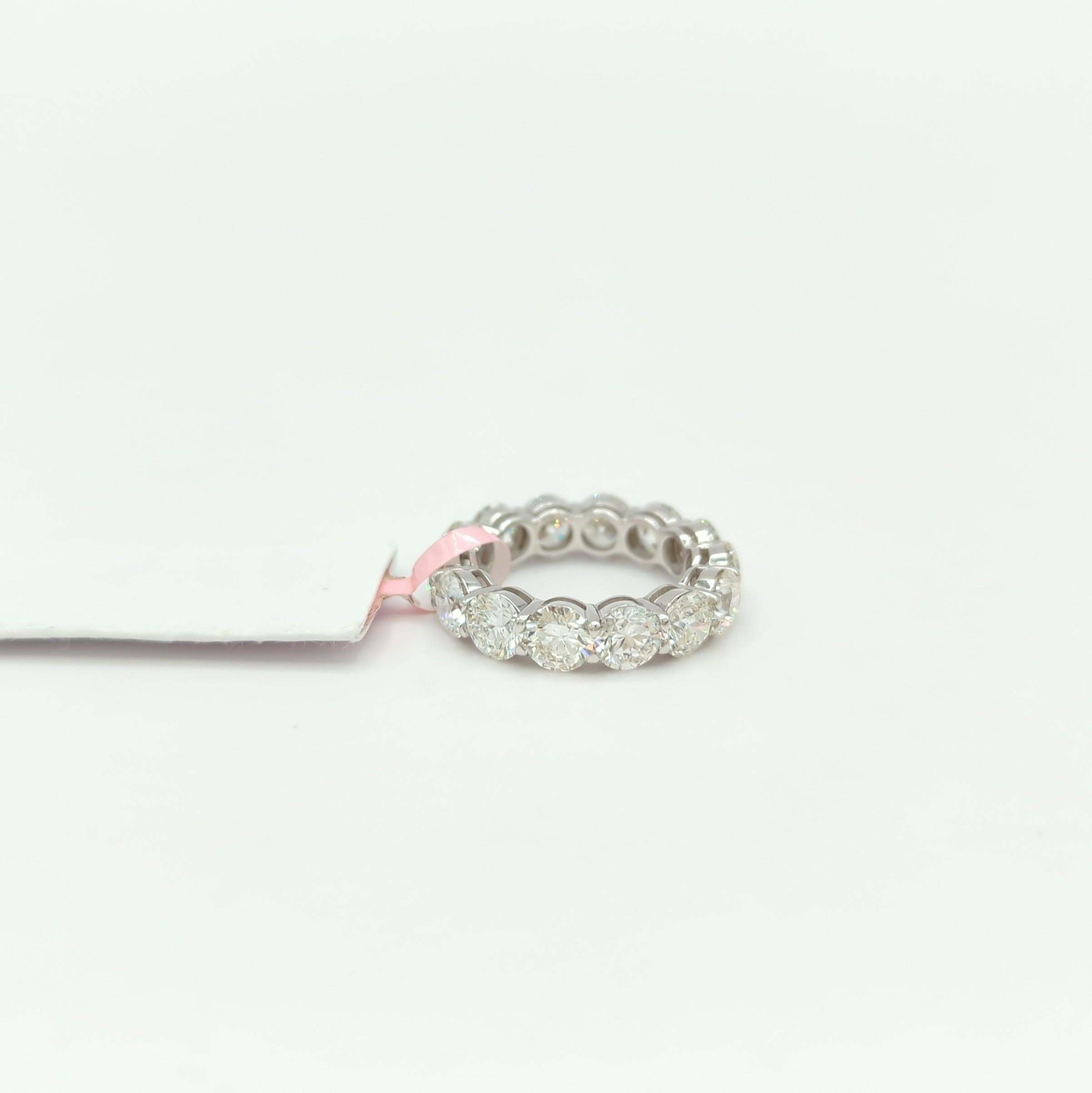GIA 7 Carat White Diamond Round Eternity Band Ring in 18K White Gold For Sale 2