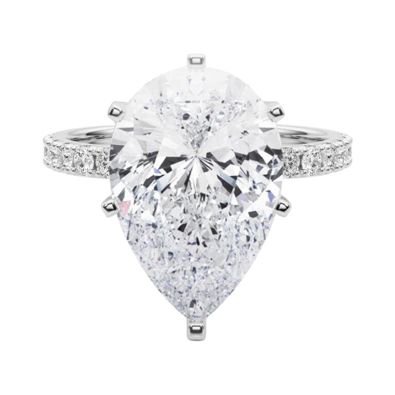 GIA 7.01ct Pear Solitaire with Half Eternity 18K White Gold Diamond Ring For Sale