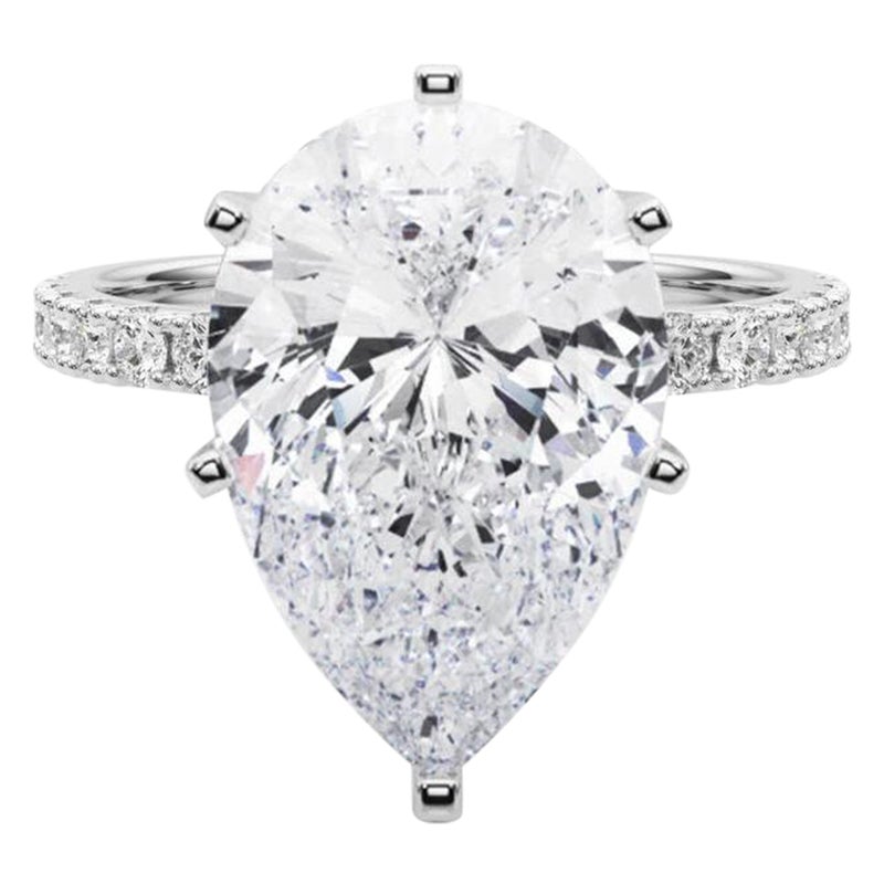 GIA 7.01ct Solitaire poire avec Demi-Eternité Bague diamant en or blanc 18K