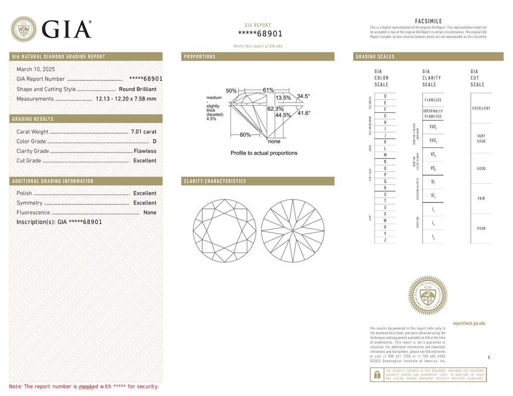 GIA 7,01ct Runde Slim Band Prong Set Solitär 18K Weißgold Diamantring (Zeitgenössisch)