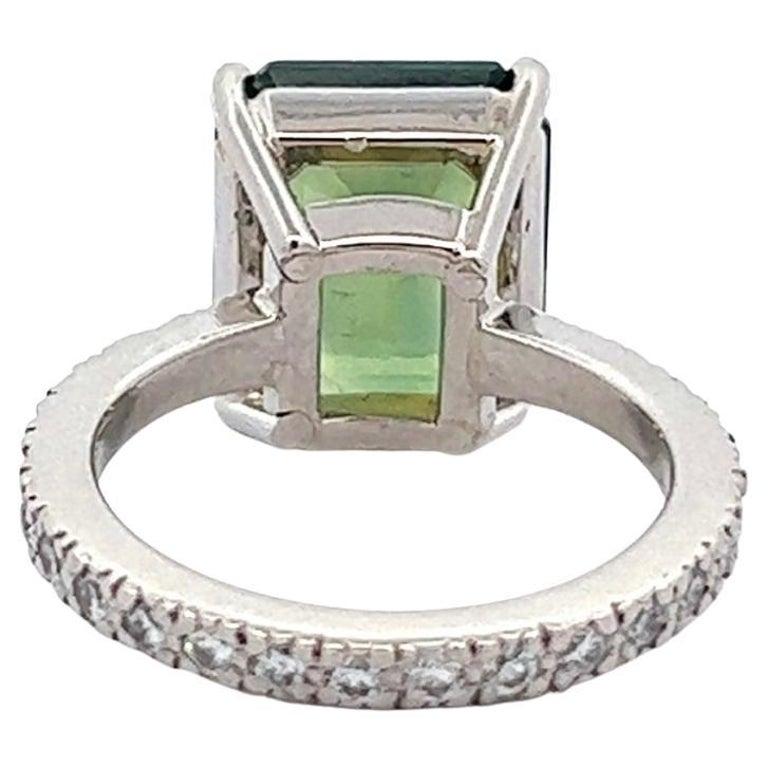 GIA 7.03 Carats No Heat Yellowish Green Sapphire Diamond Platinum Ring 1